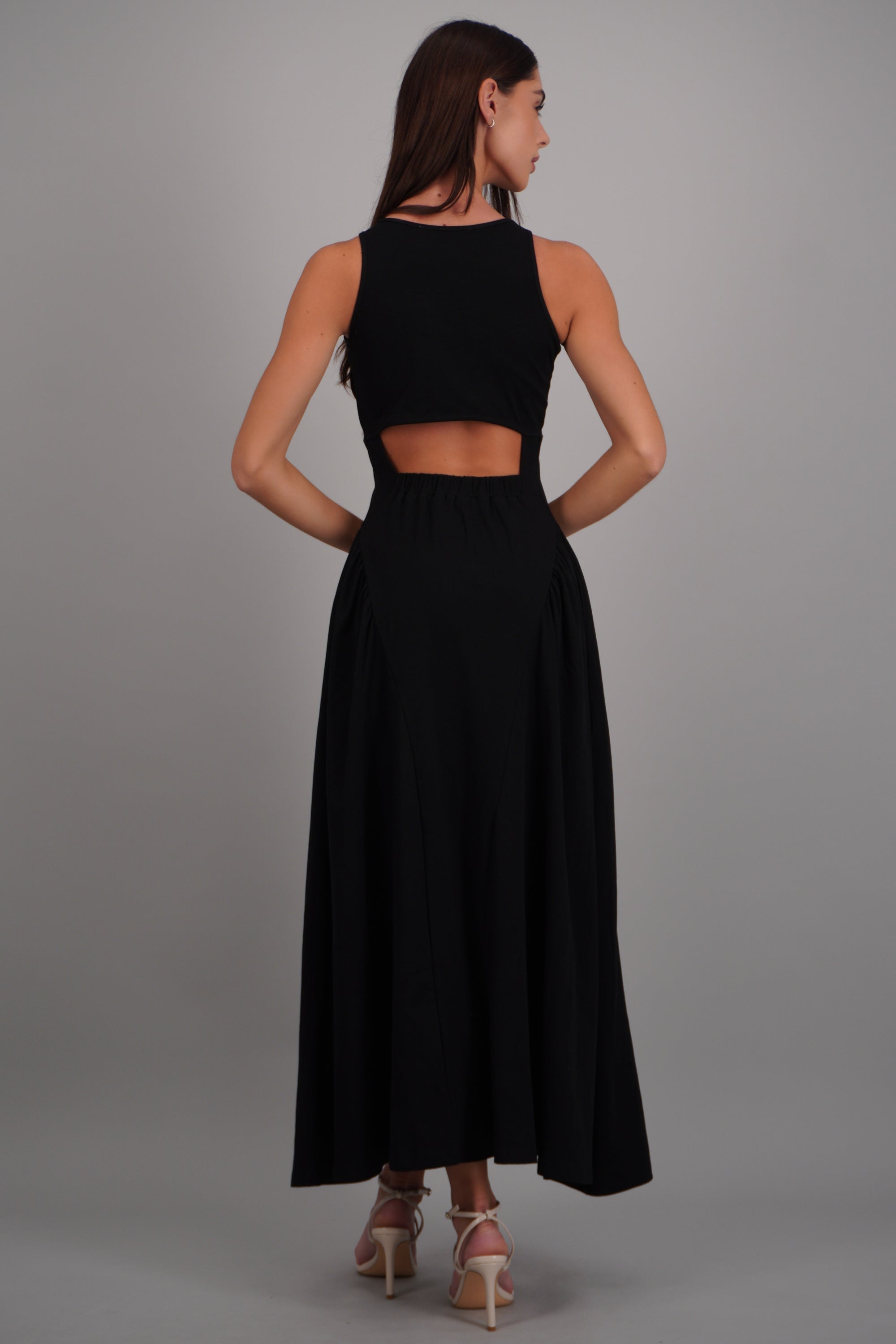 Vestido maxi son mangas cuello redondo NEGRO