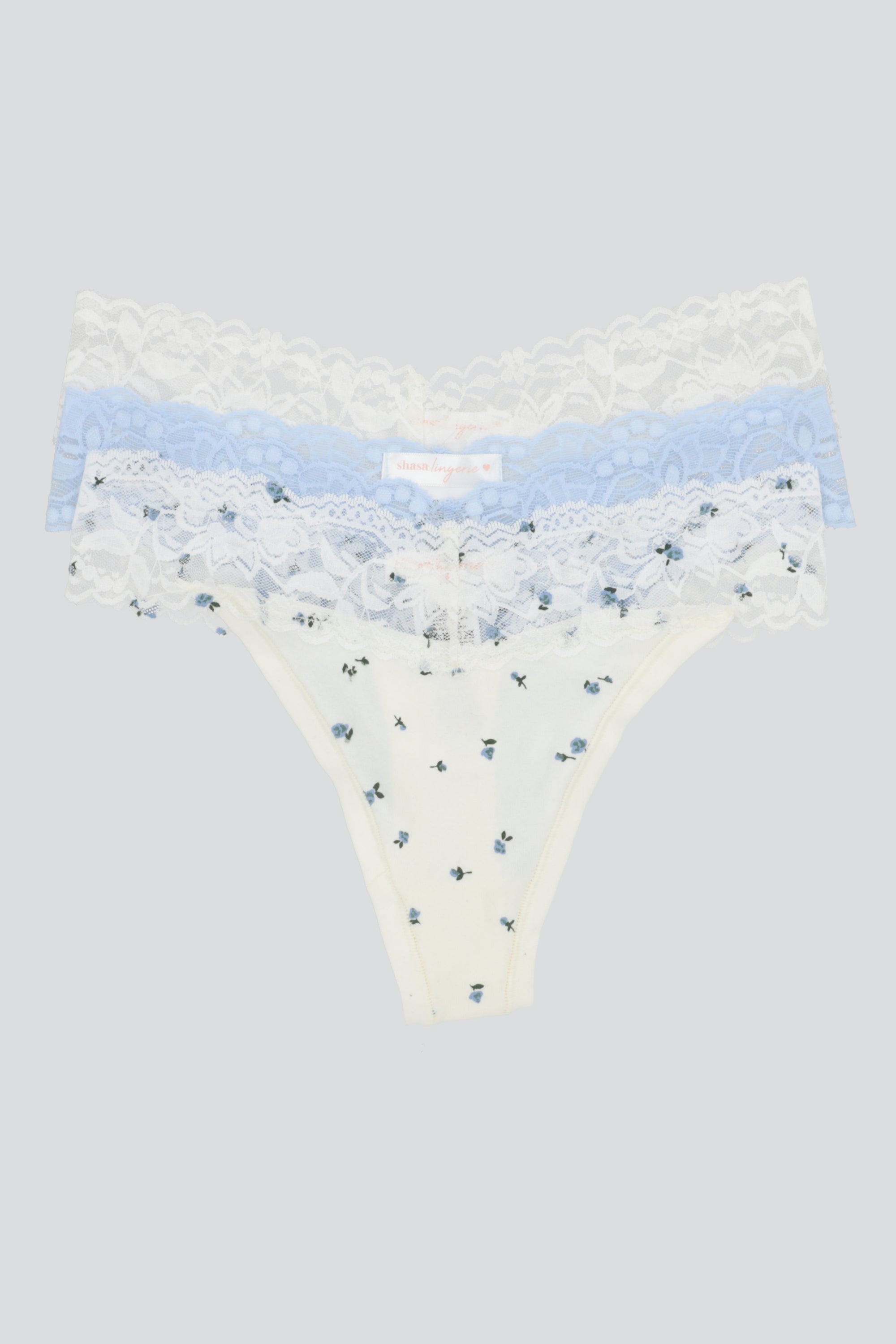 Tripack tanga cintura encaje AZUL