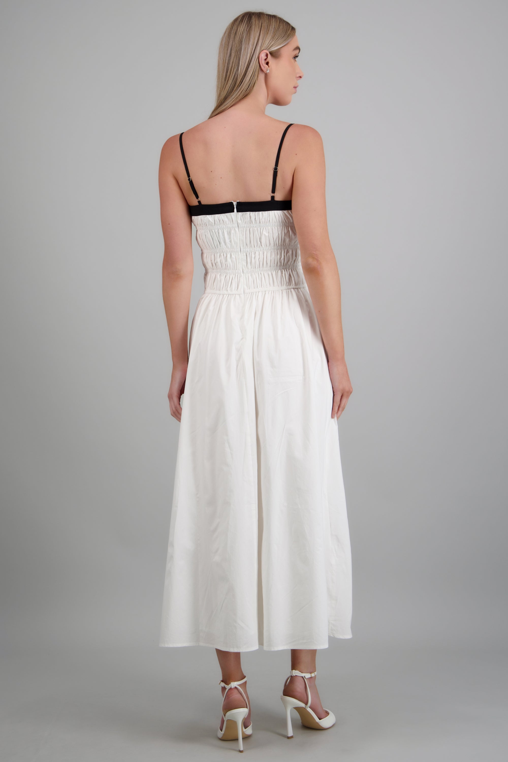 Vestido midi smock detalle contraste BLANCO COMBO