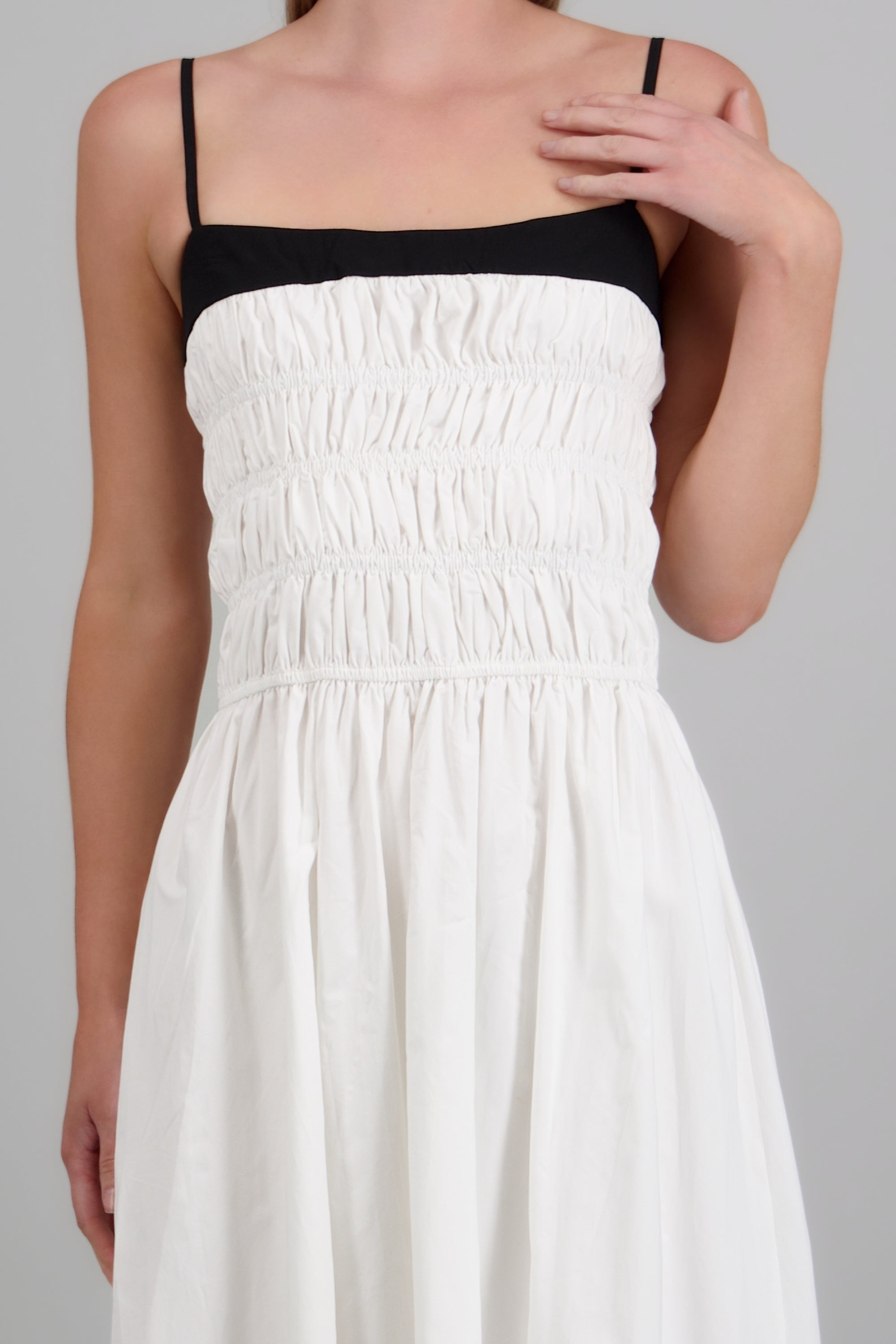 Vestido midi smock detalle contraste BLANCO COMBO