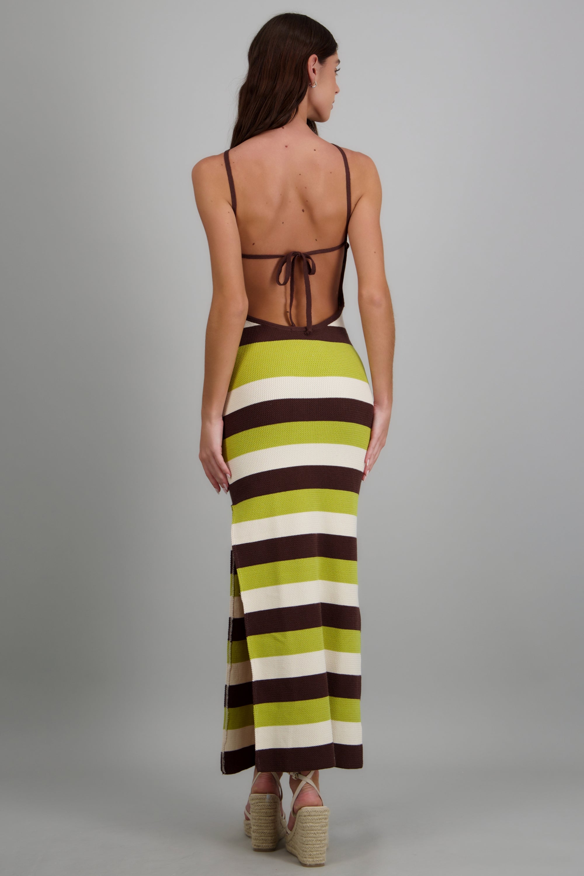 Vestido maxi líneas textura VERDE COMBO