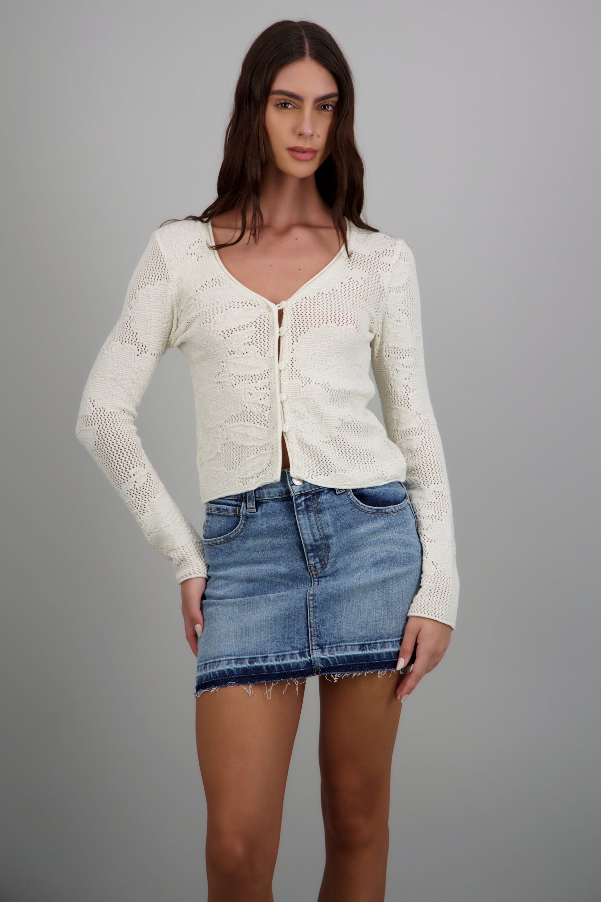 Cardigan flores calado HUESO