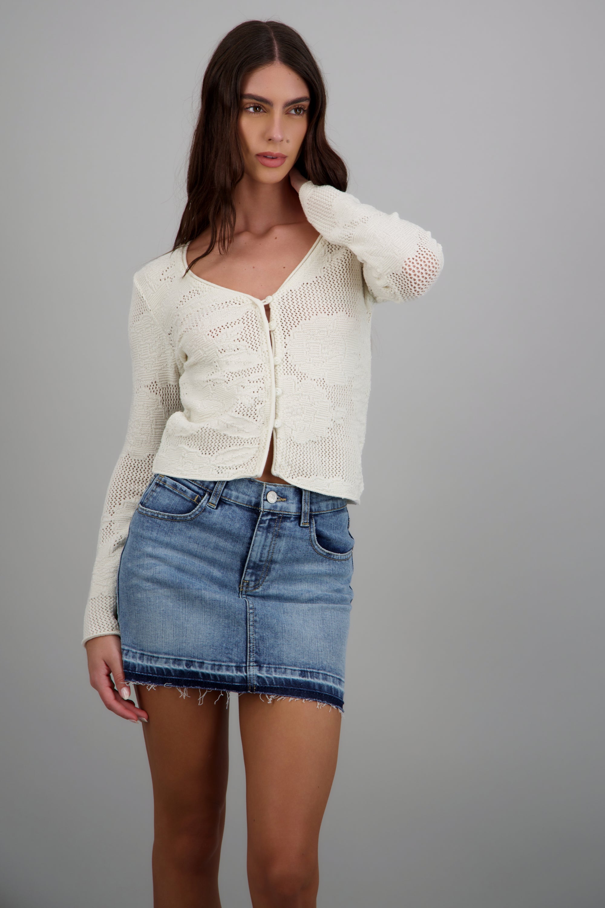 Cardigan flores calado HUESO