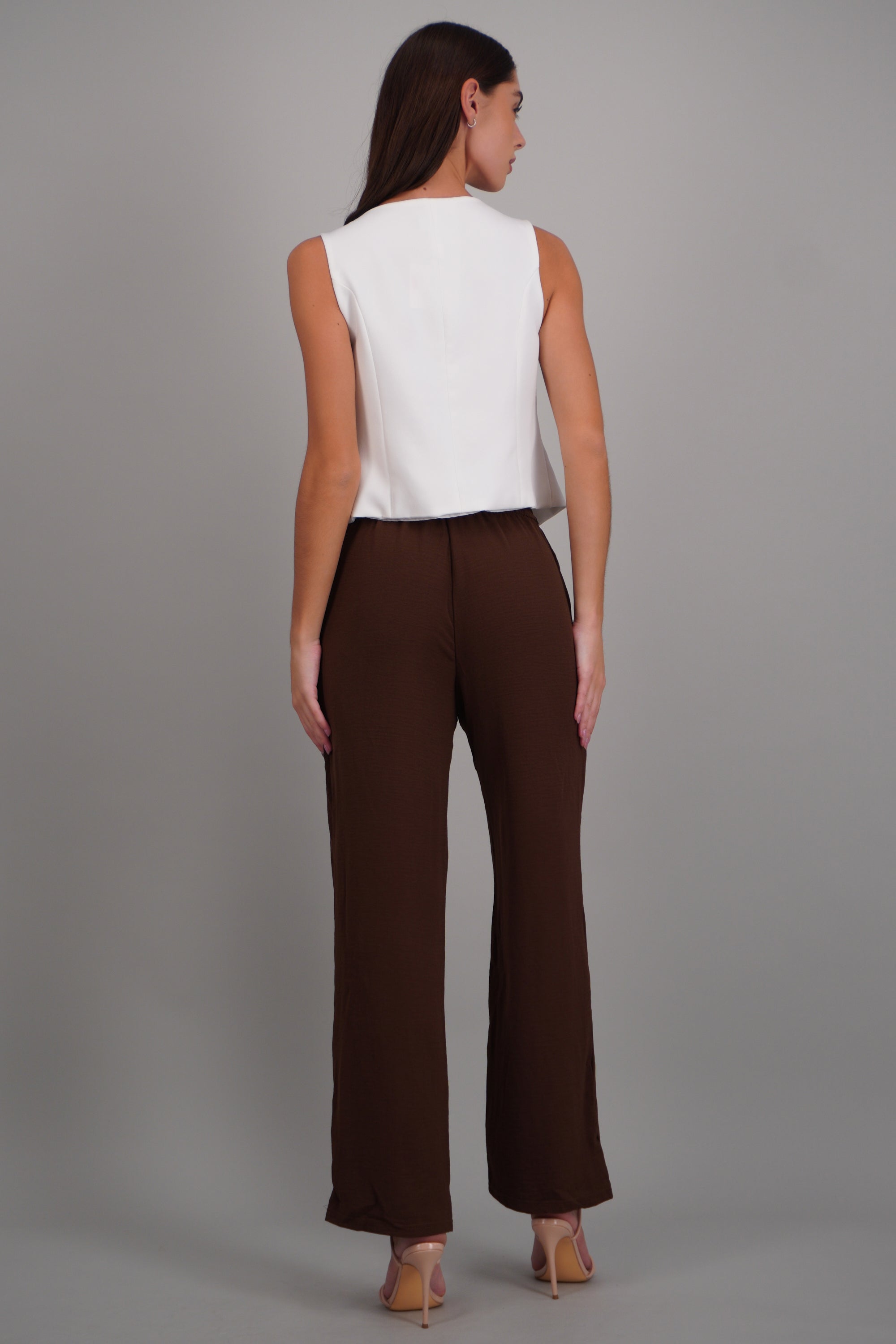 Pantalon ligero recto detalle pretina CHOCOLATE