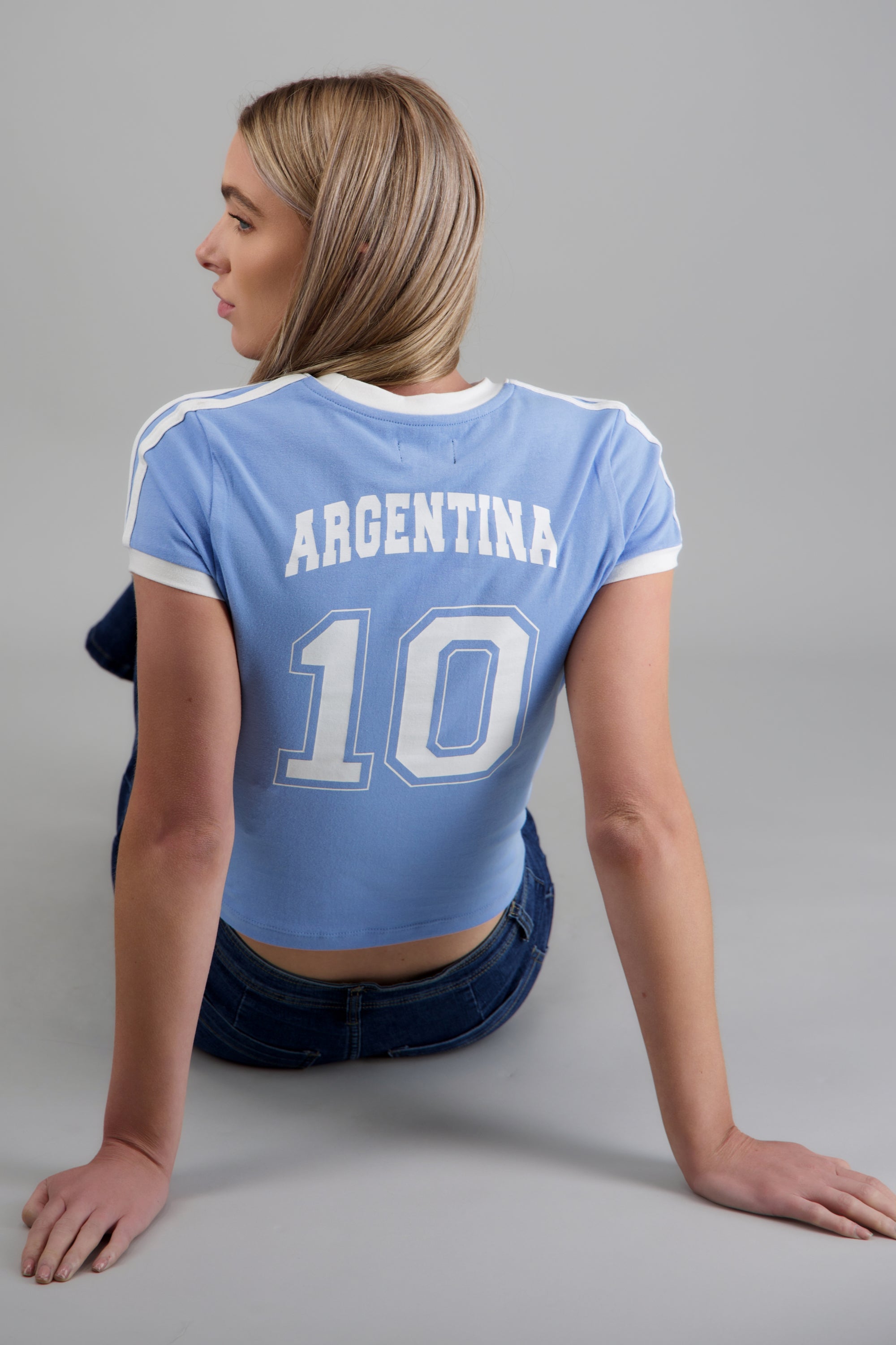 Playera corta contraste Argentina AZUL PASTEL