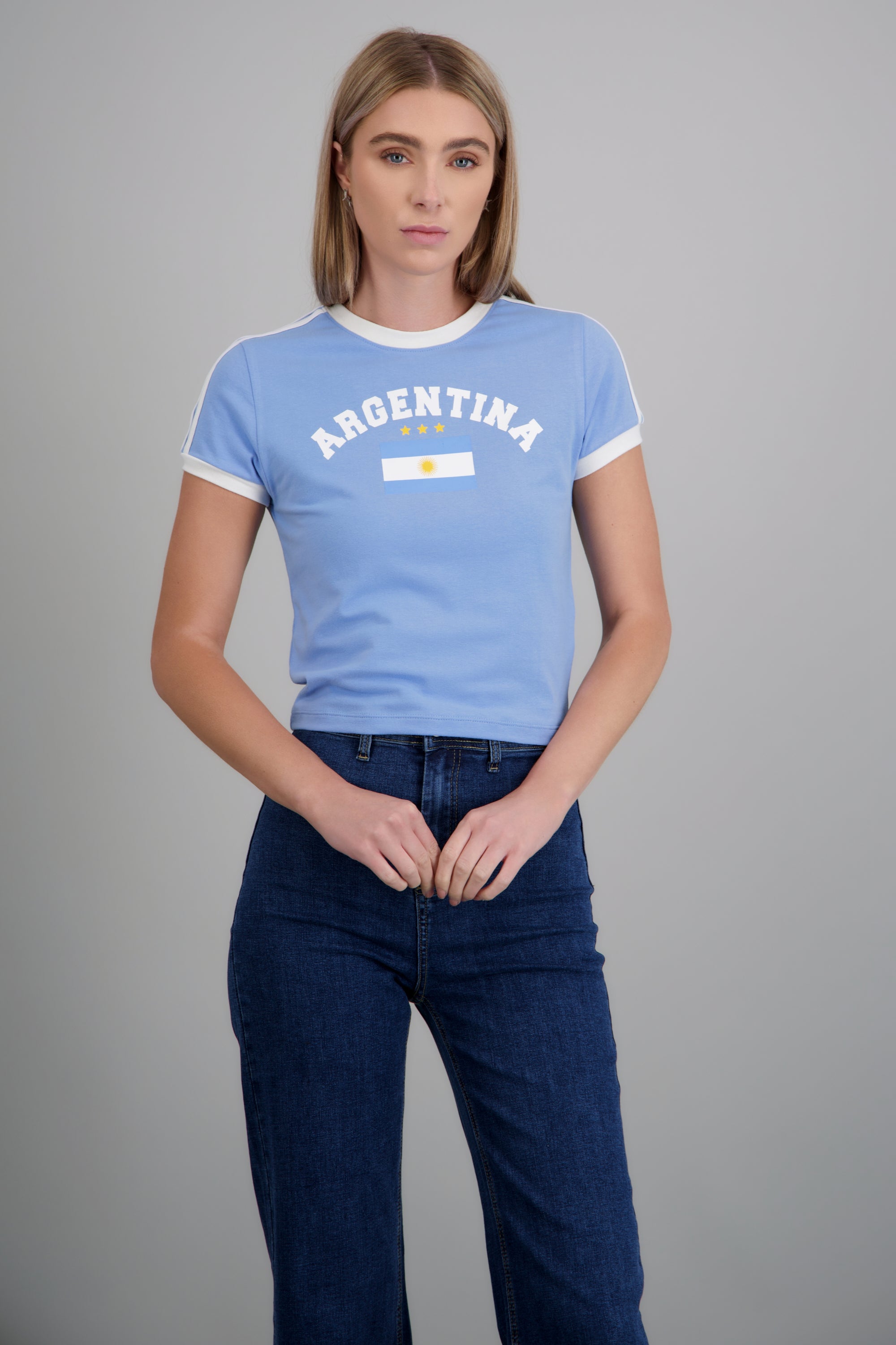 Playera corta contraste Argentina AZUL PASTEL