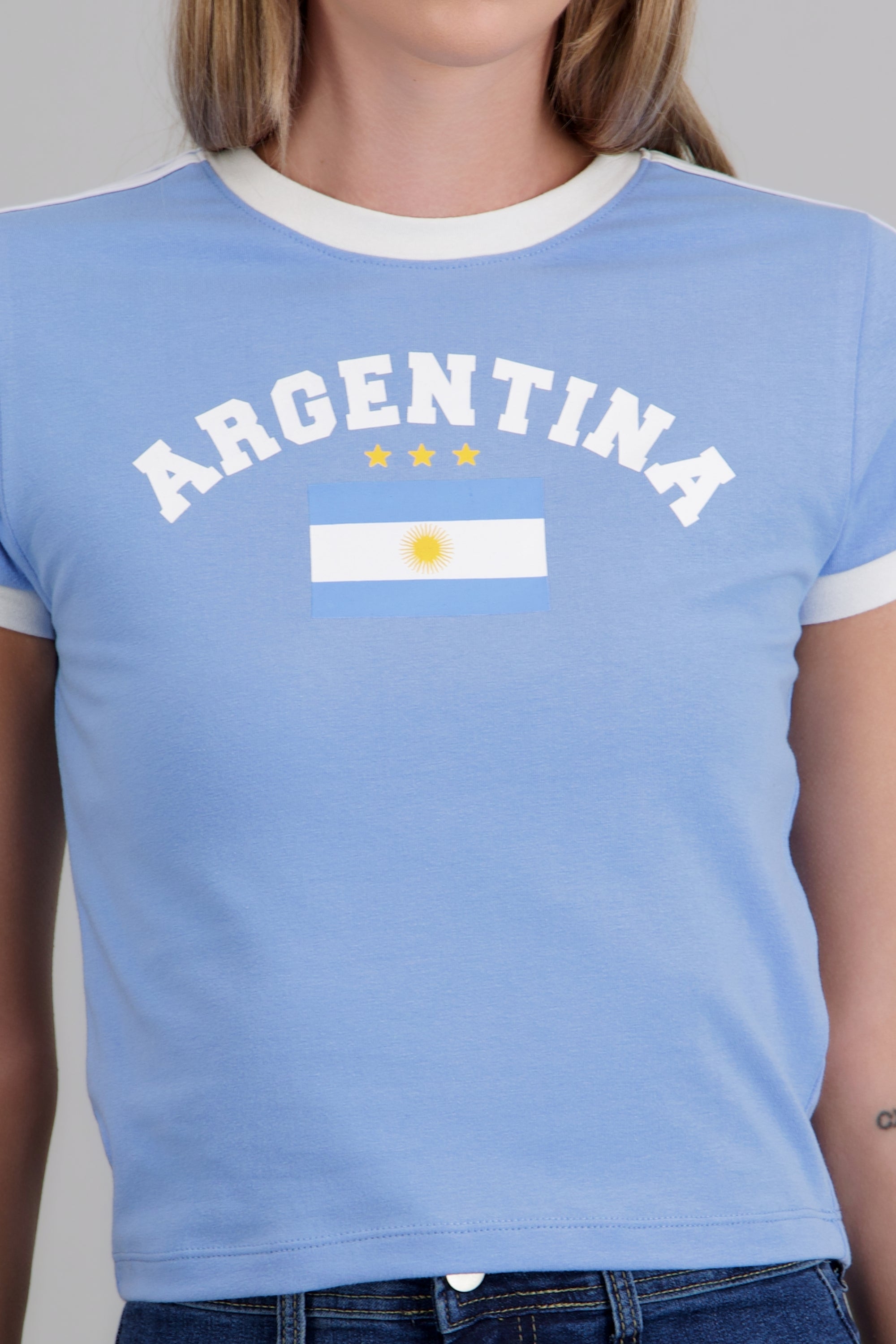 Playera corta contraste Argentina AZUL PASTEL