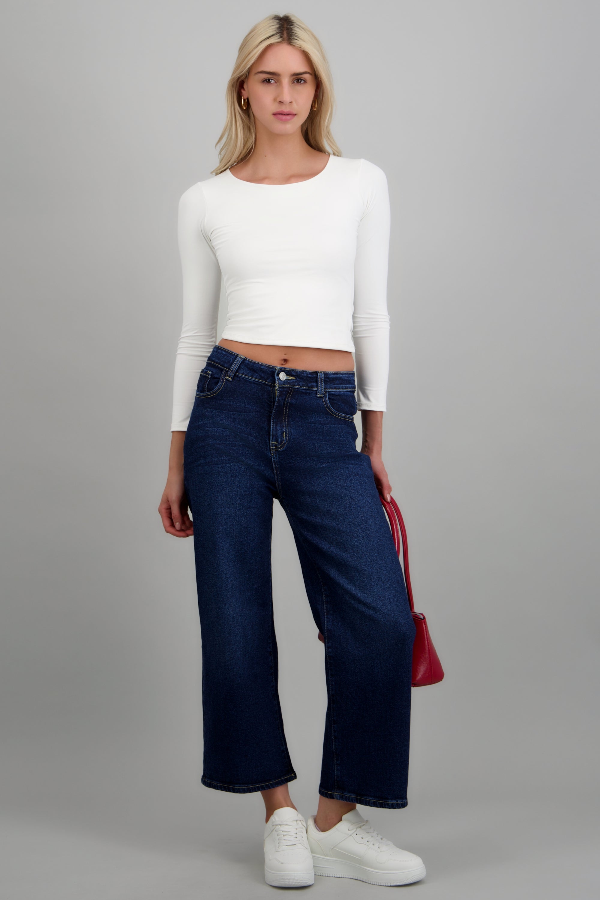 Jeans cropped mid rise DARK WASH