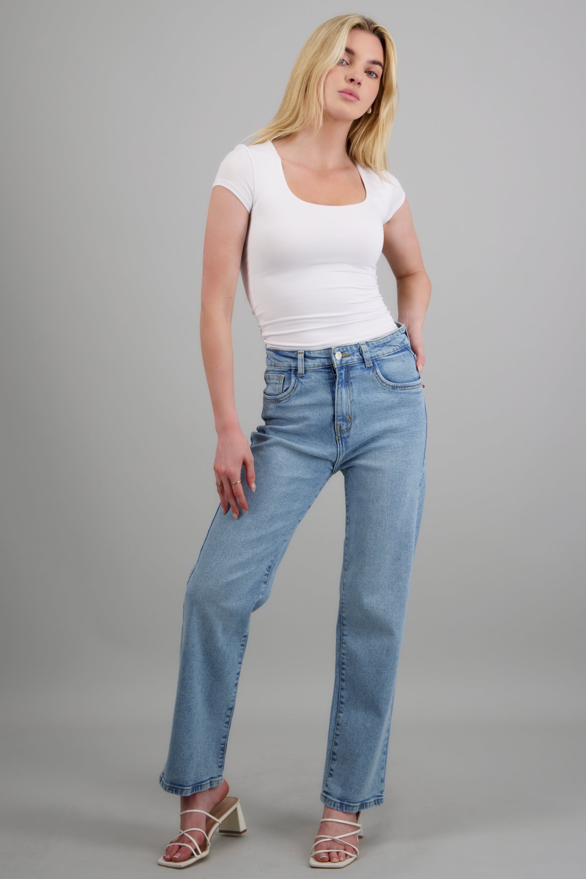 Jeans straight mid rise MEDIUM WASH