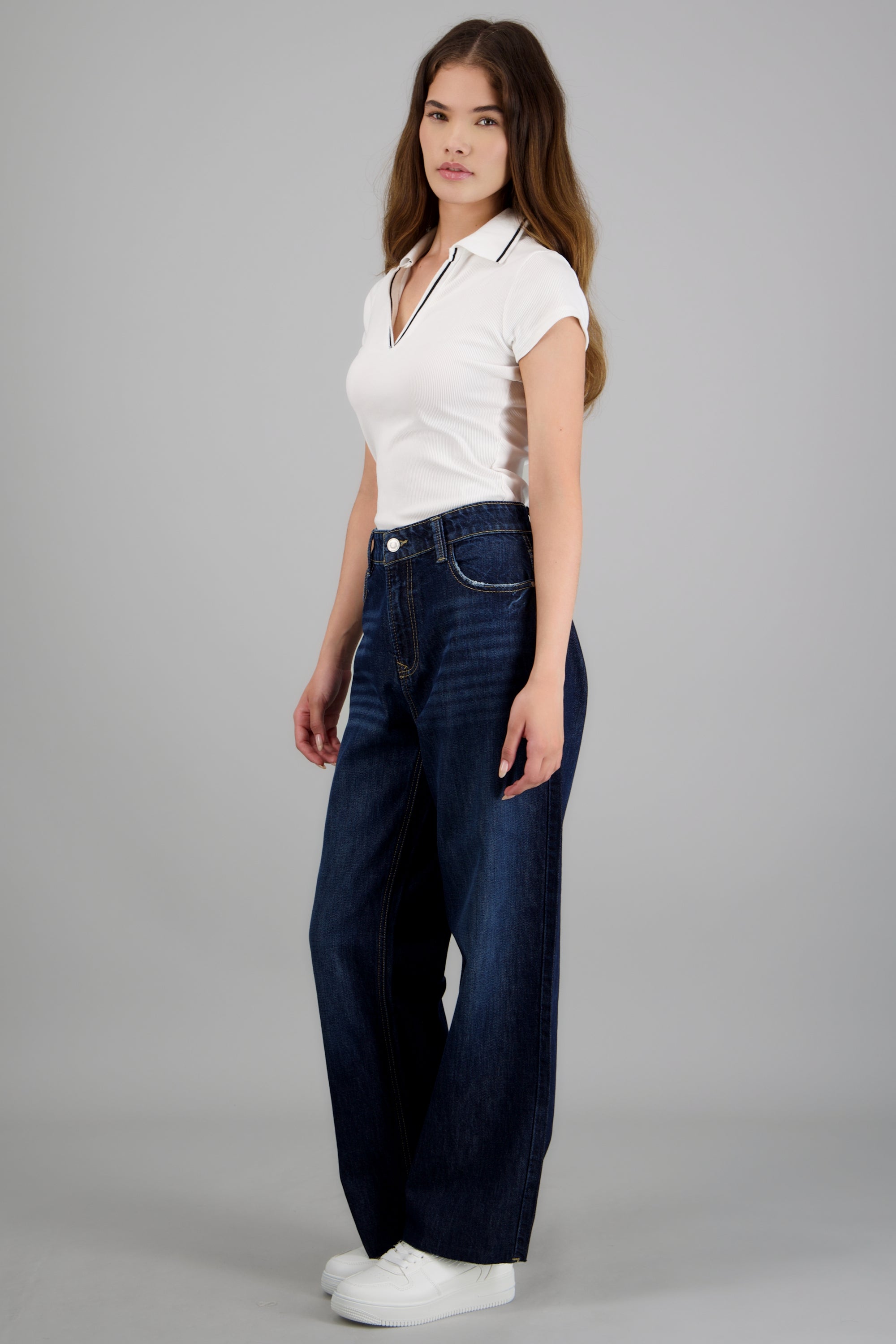 Jeans cropped mid rise básico DARK WASH