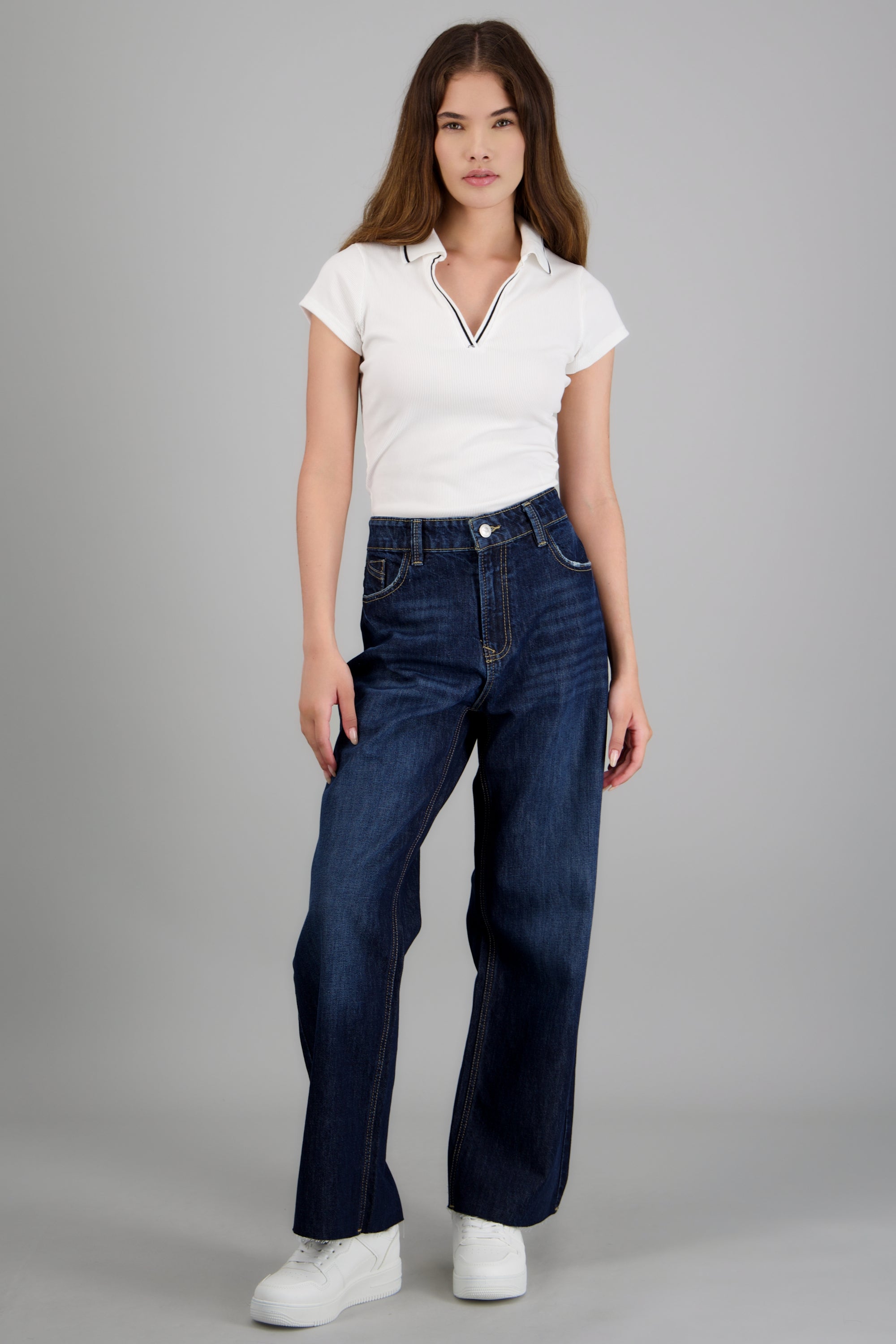 Jeans cropped mid rise básico DARK WASH
