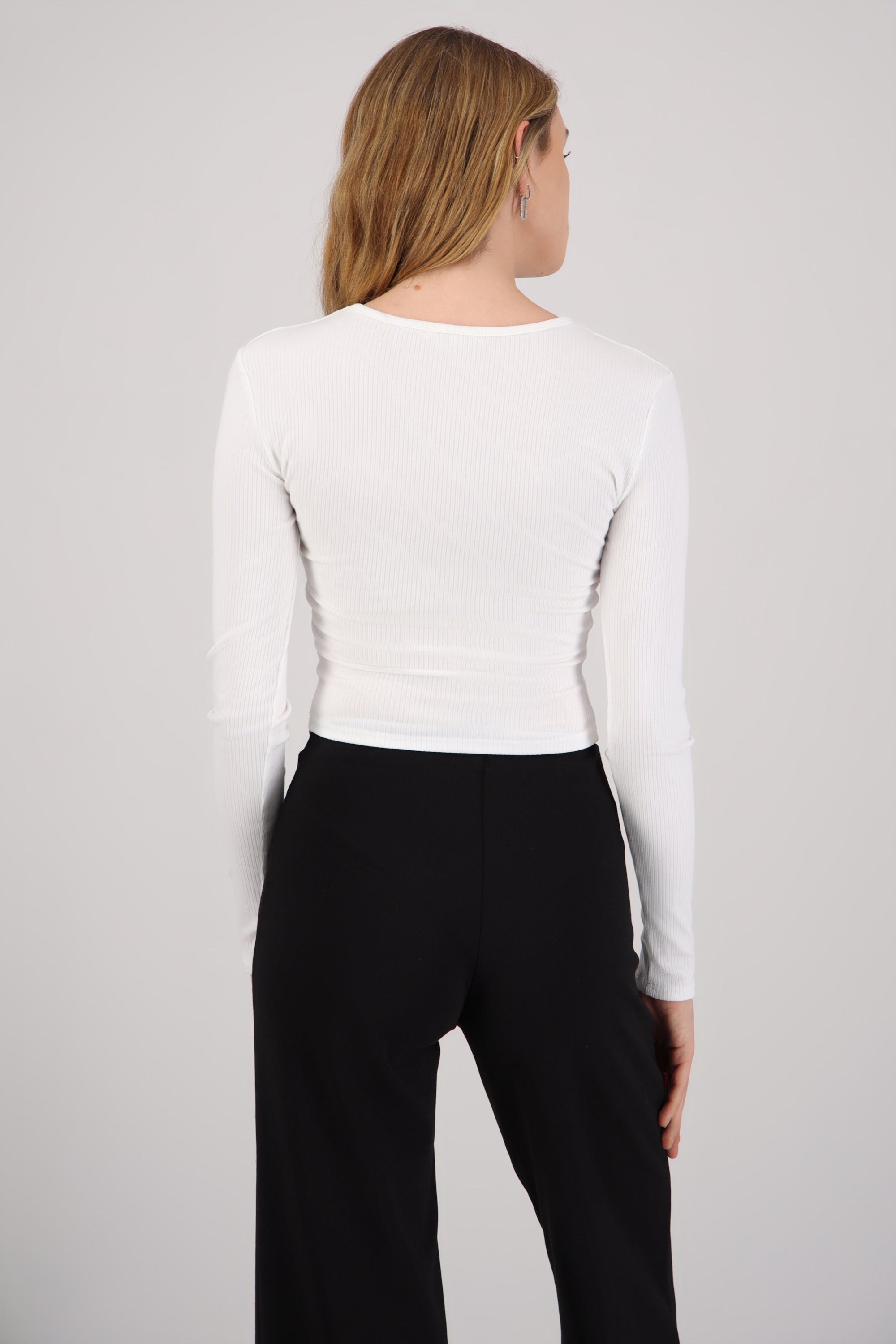 Top manga larga rib BLANCO