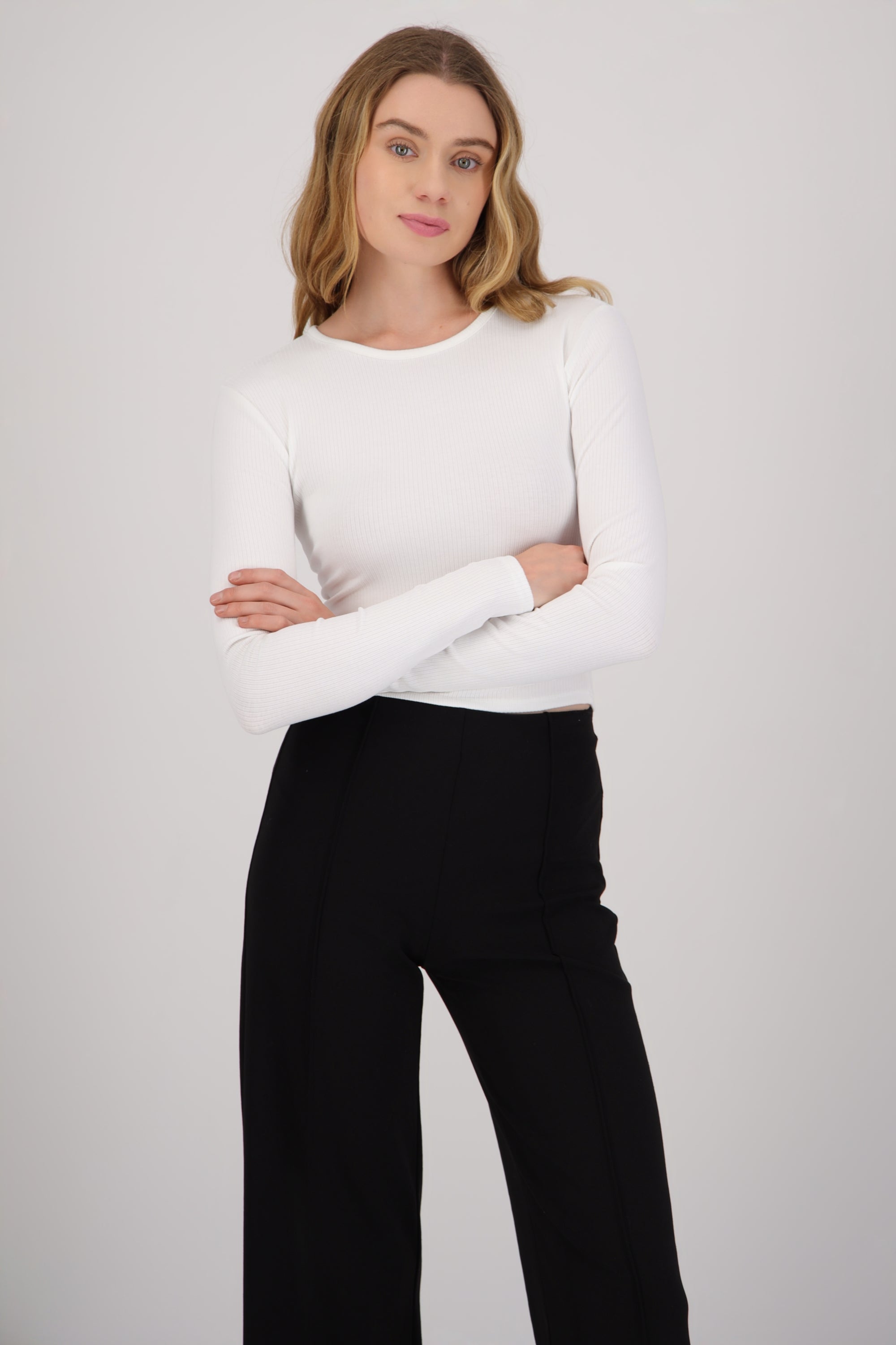 Top manga larga rib BLANCO