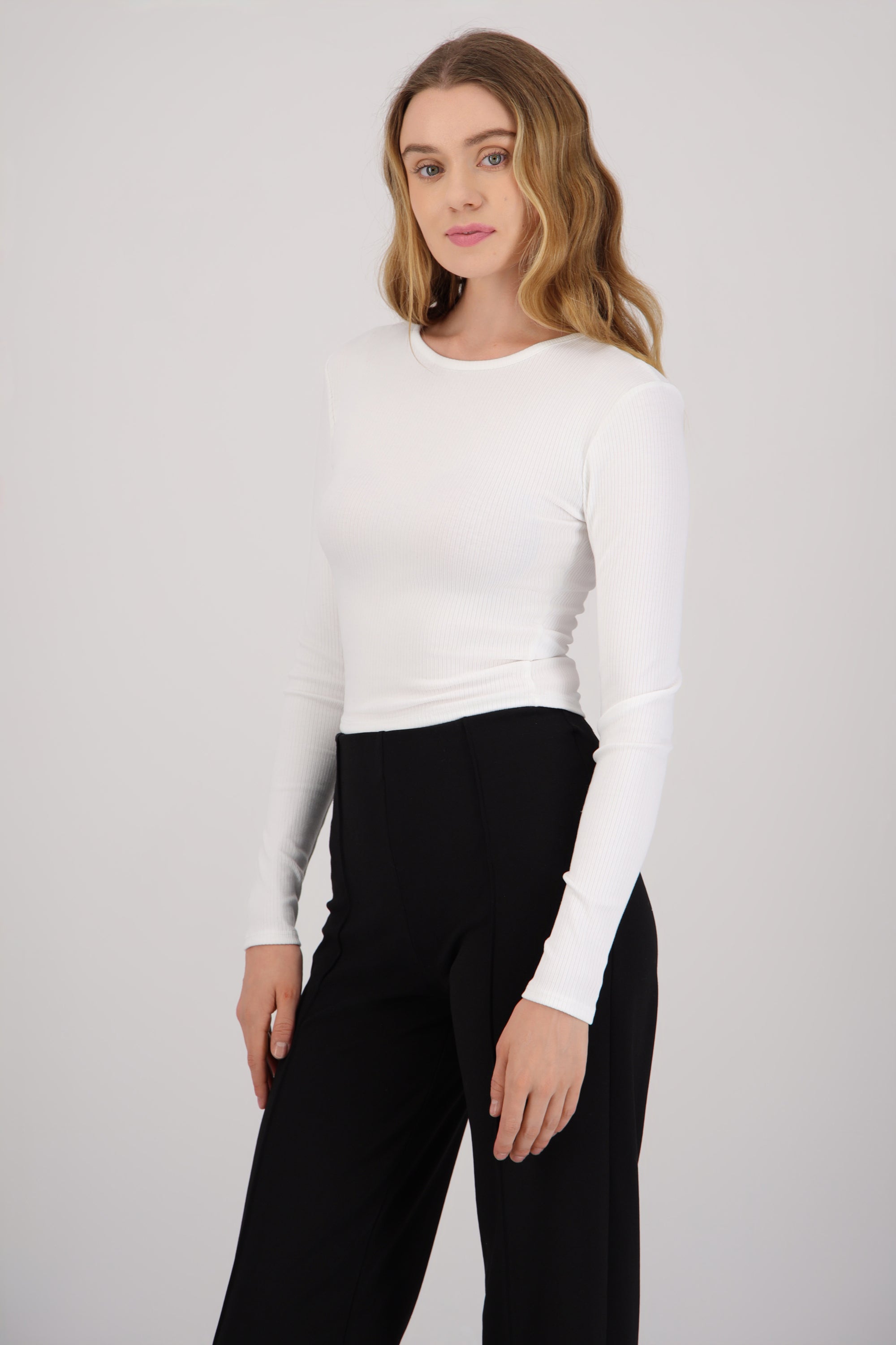 Top manga larga rib BLANCO