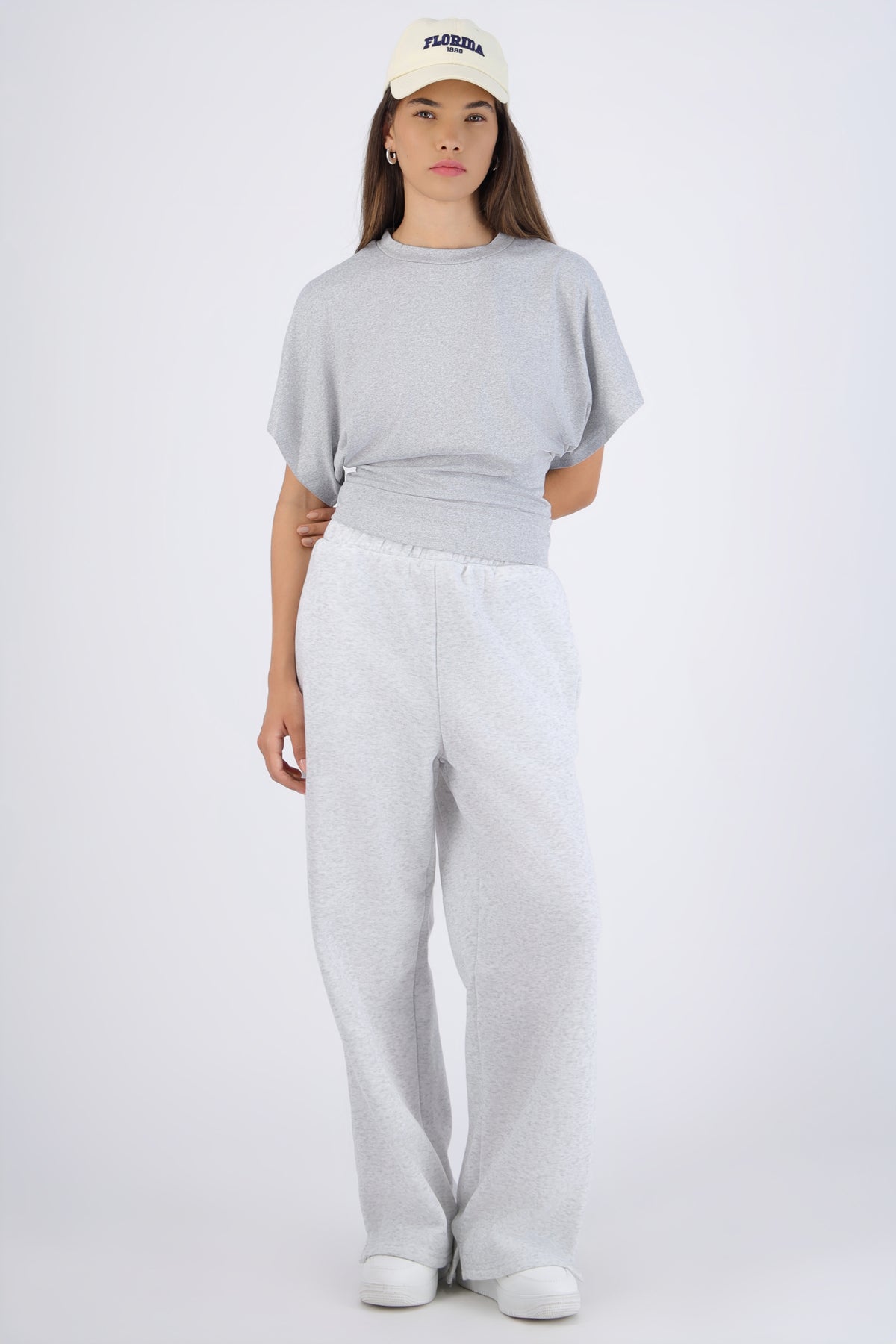 Pantalón amplio con cintura dobladillo GRIS CLARO