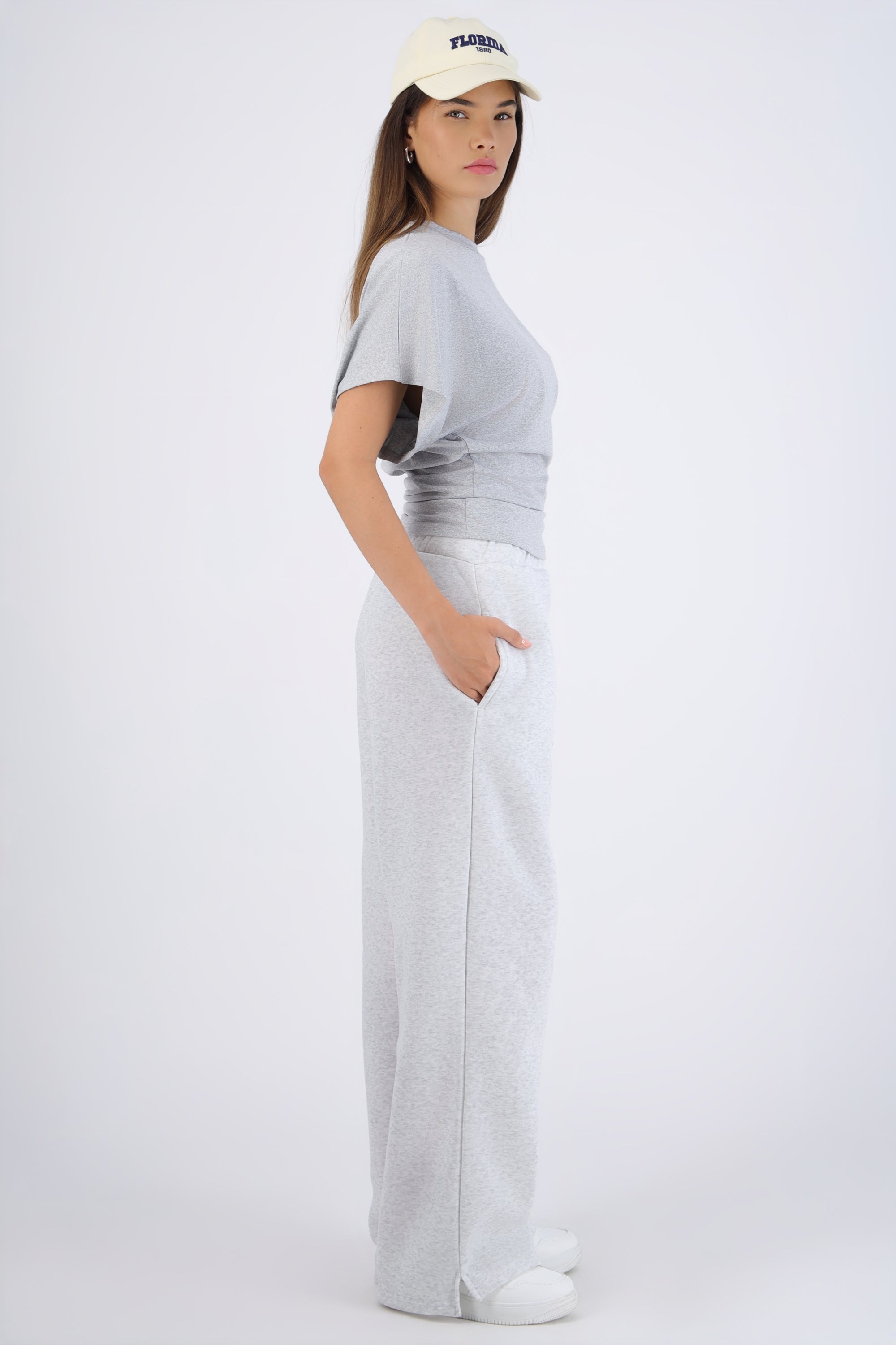 Pantalón amplio con cintura dobladillo GRIS CLARO