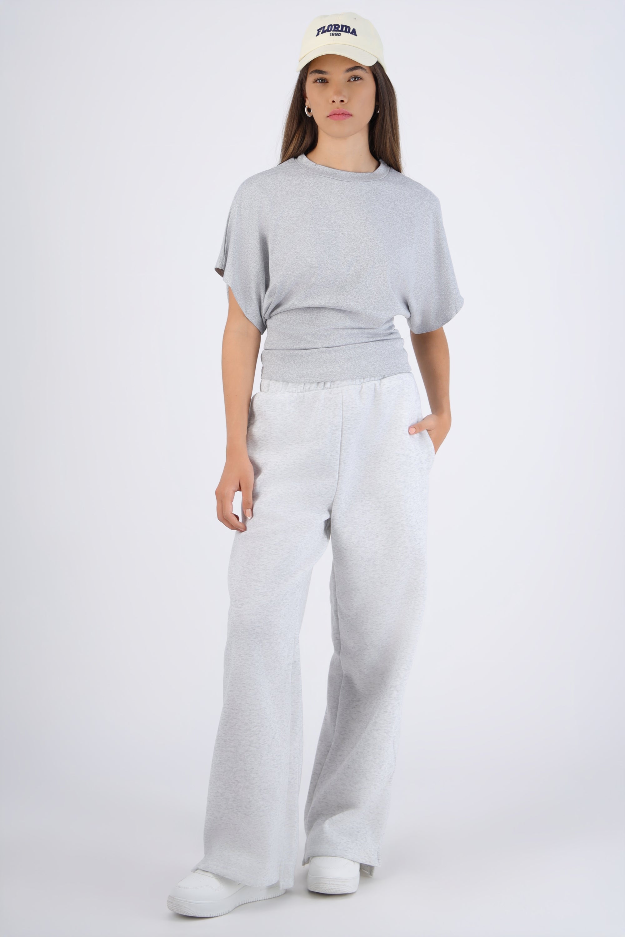 Pantalón amplio con cintura dobladillo GRIS CLARO
