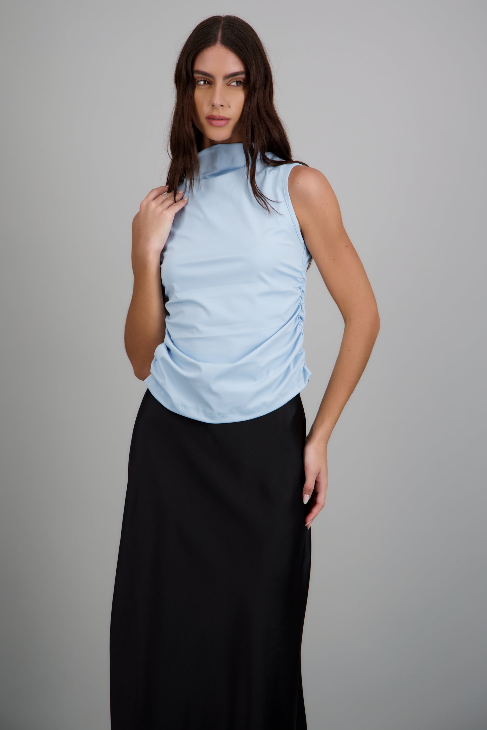 Top plisados costados AZUL PASTEL