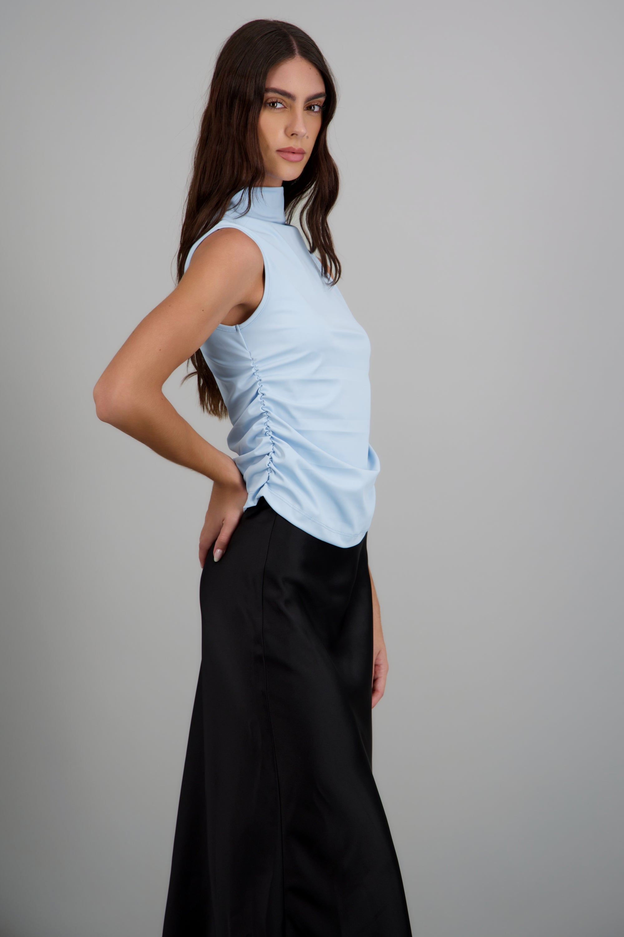 Top plisados costados AZUL PASTEL