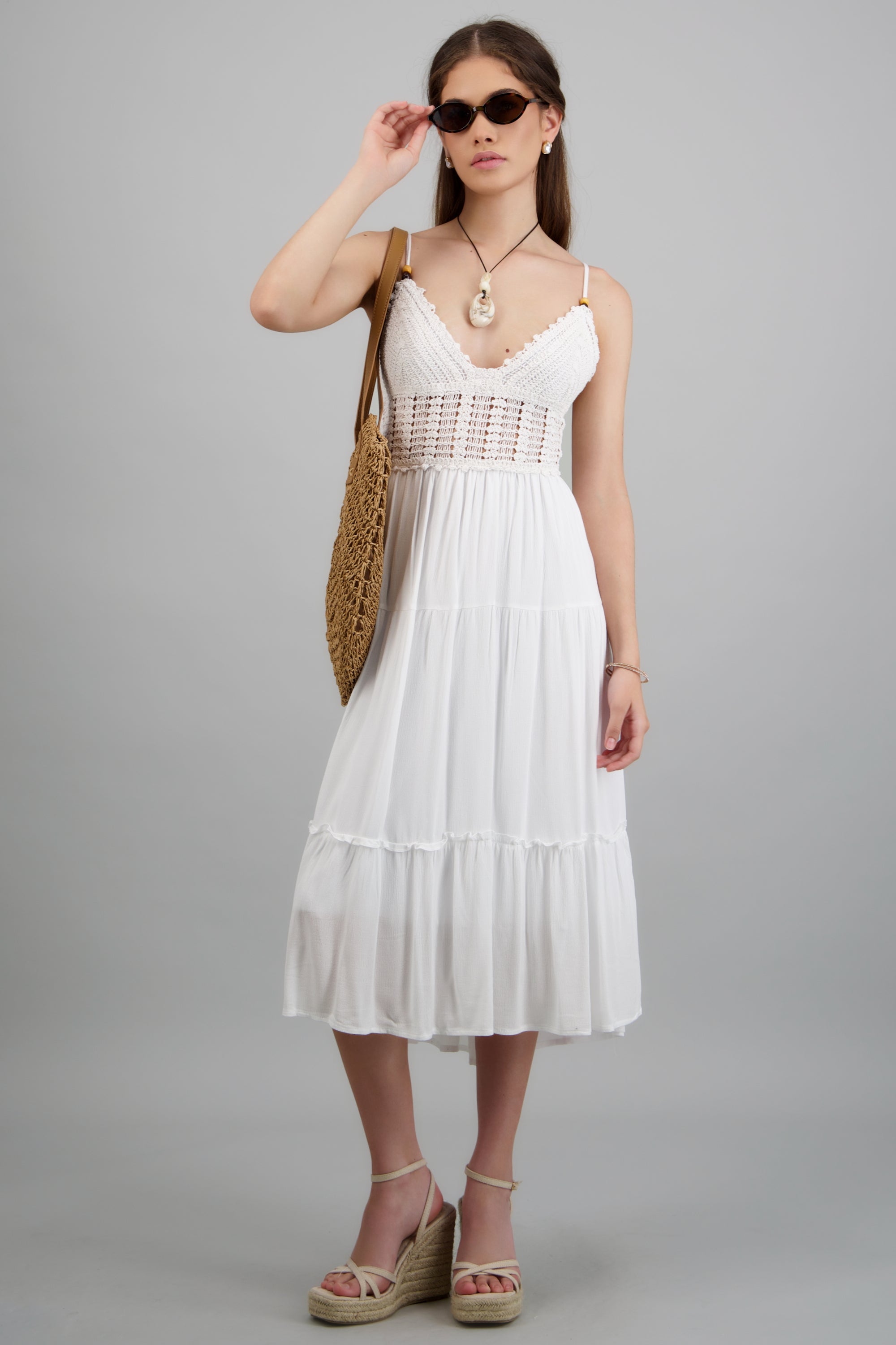 Vestido con crochet liso BLANCO