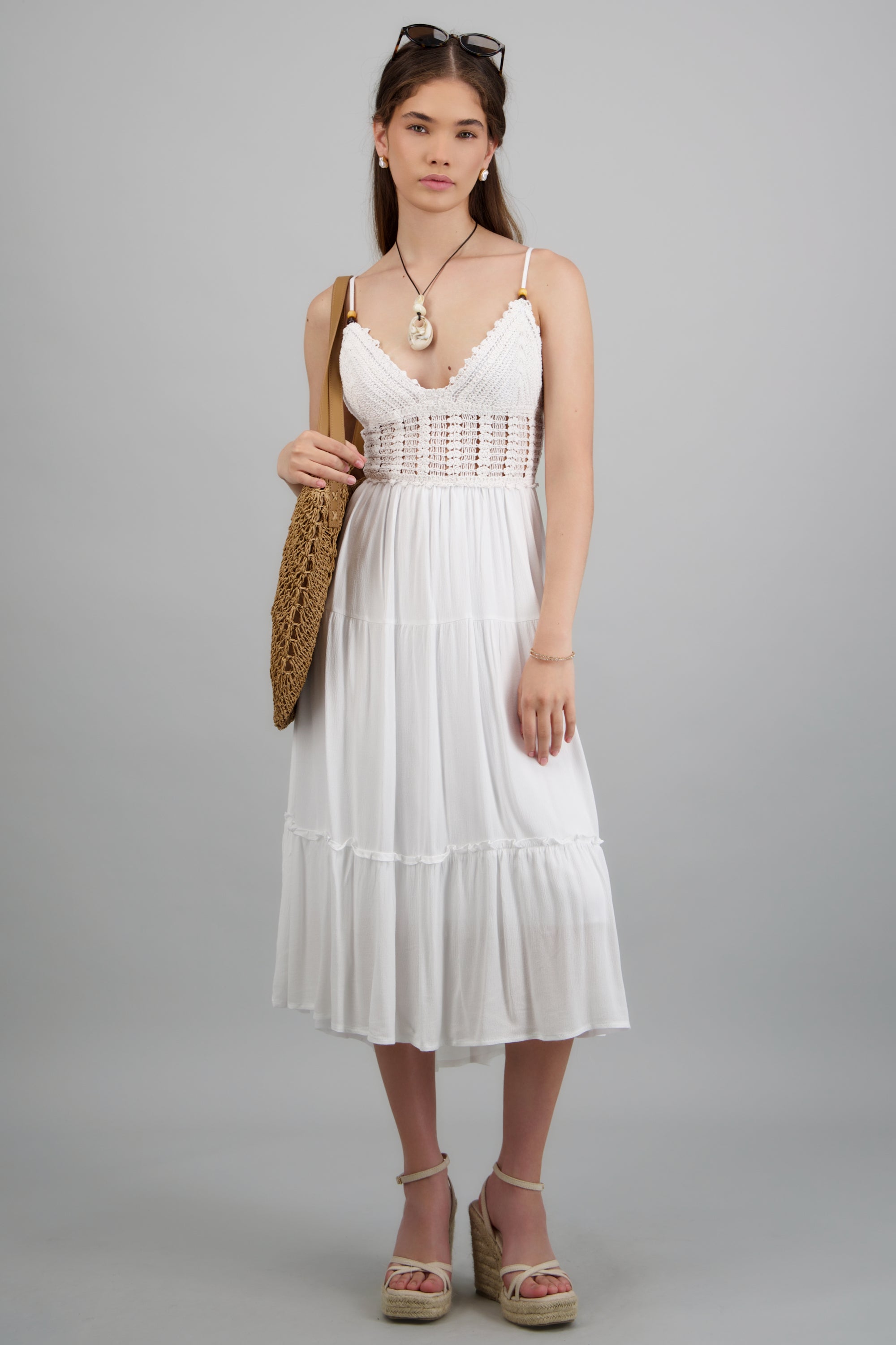 Vestido con crochet liso BLANCO