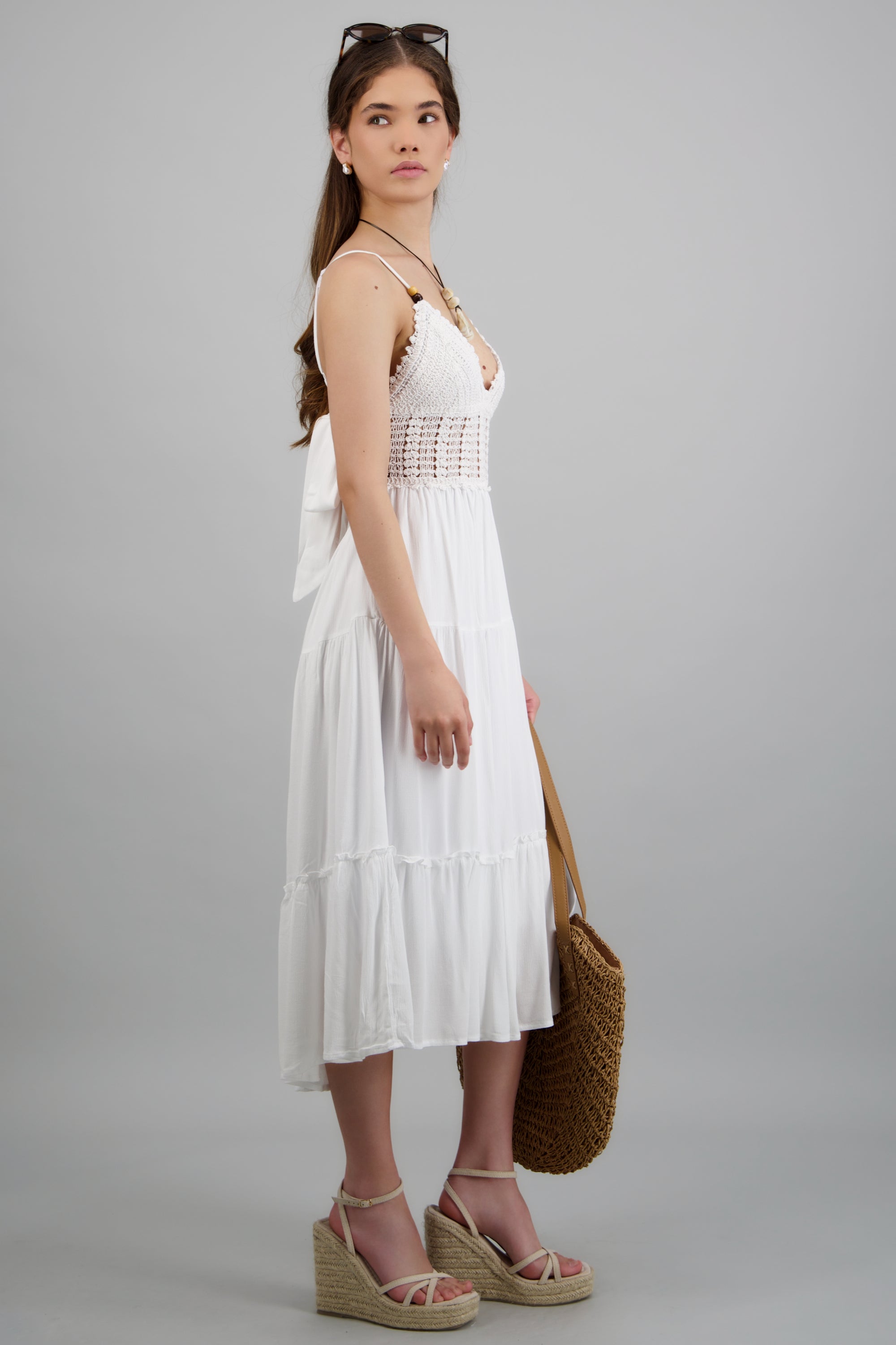 Vestido con crochet liso BLANCO