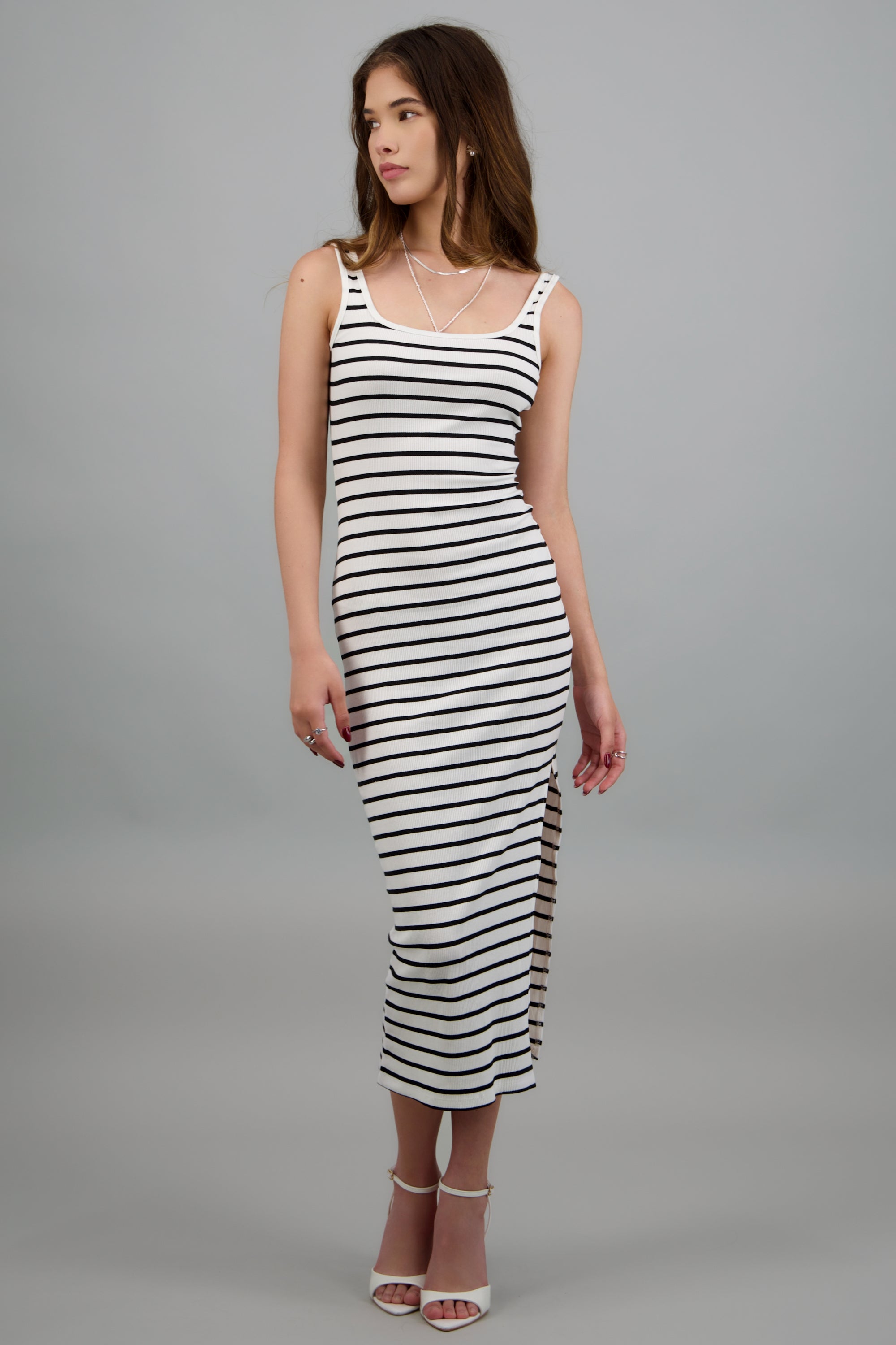 Vestido tejido rayas BLANCO COMBO