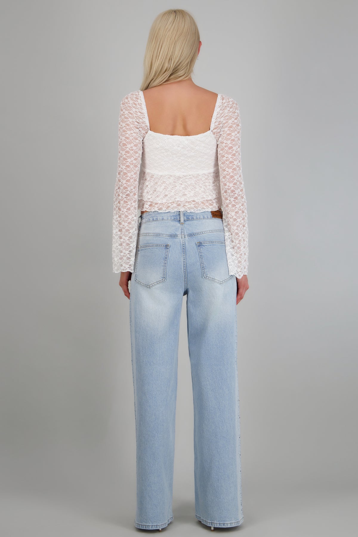 Straight wide jeans brillos costado LIGHT WASH