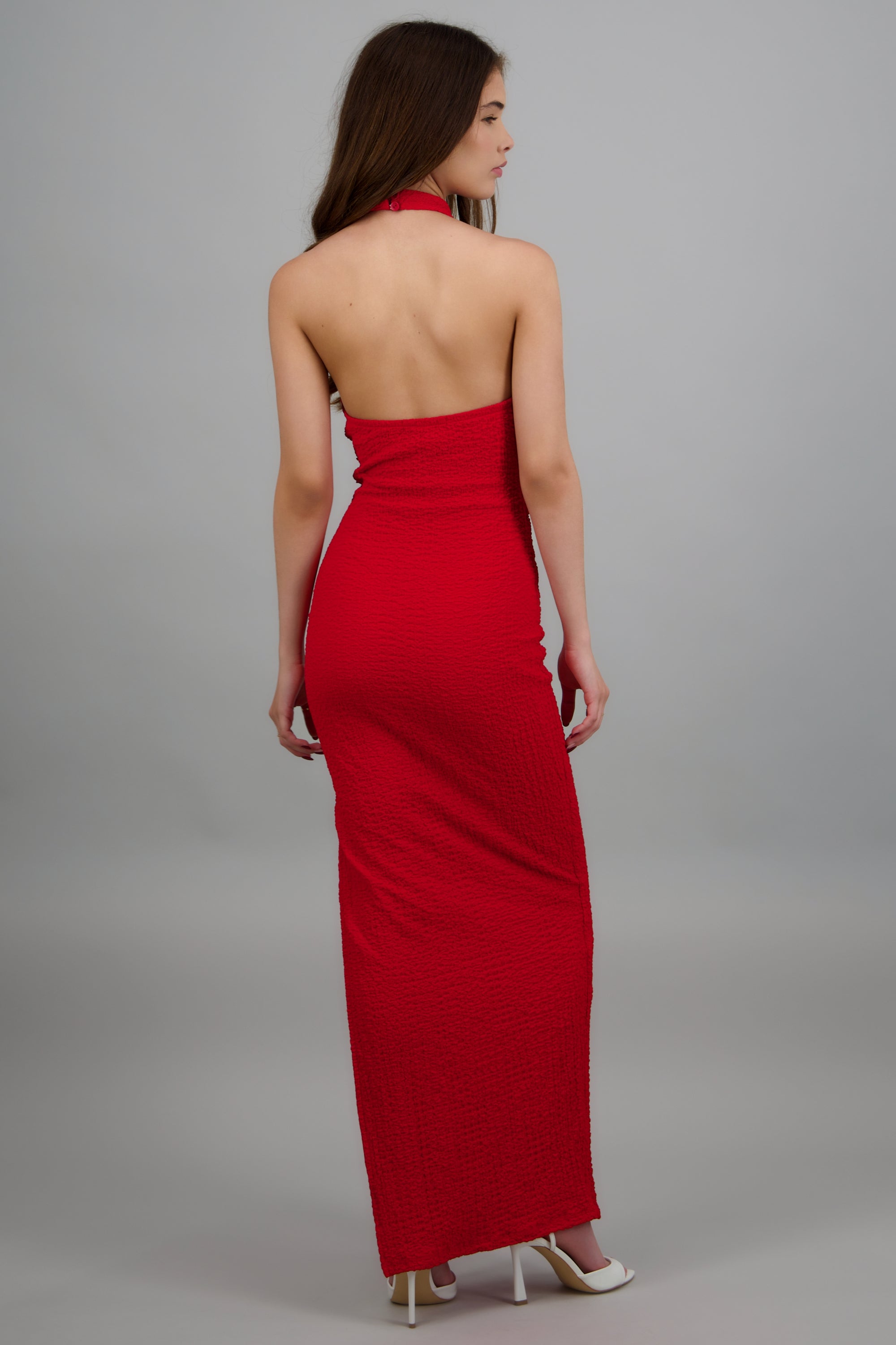 Vestido halter maxi detalle drapeado ROJO