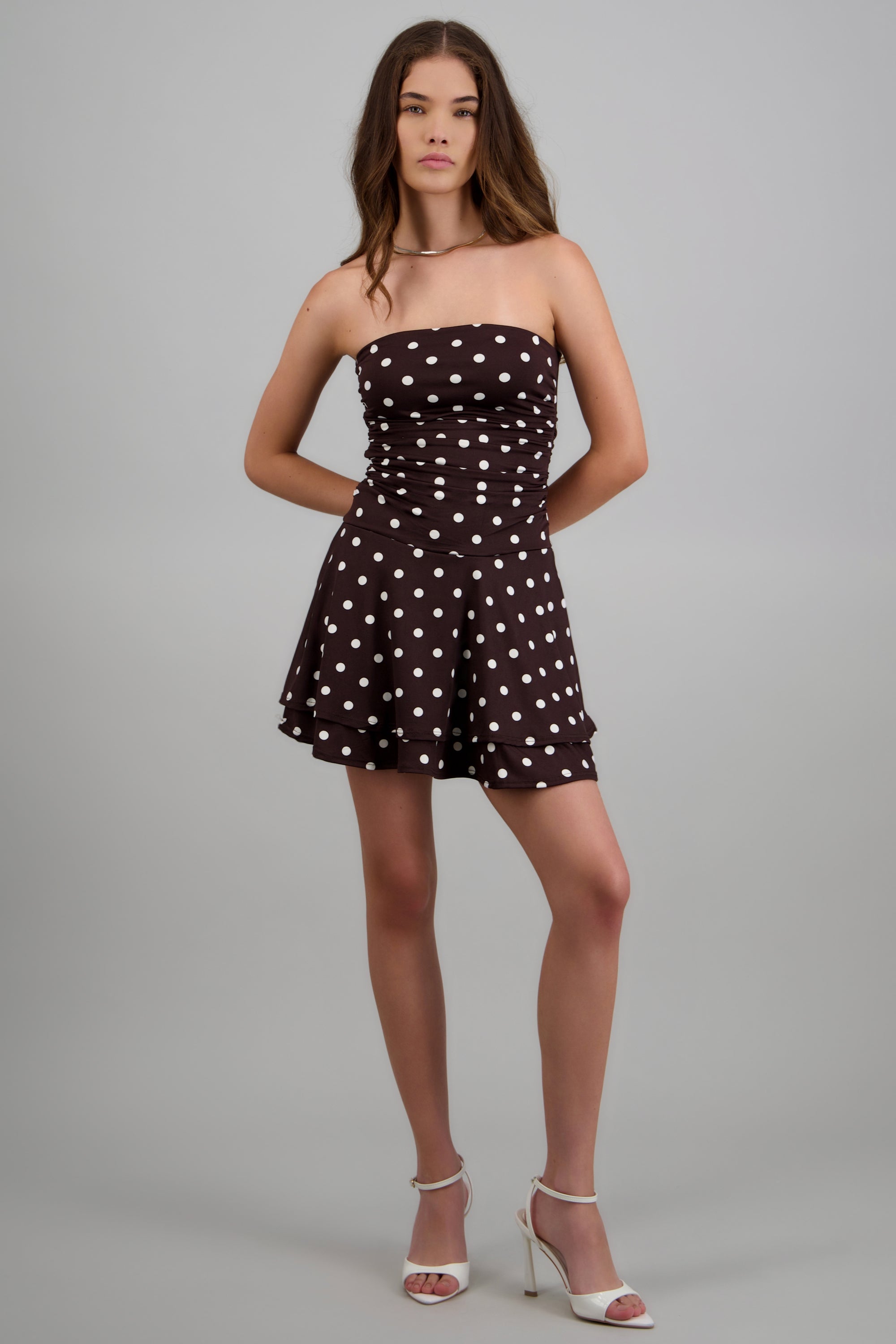 Vestido mini strapless polka dots CAFE COMBO