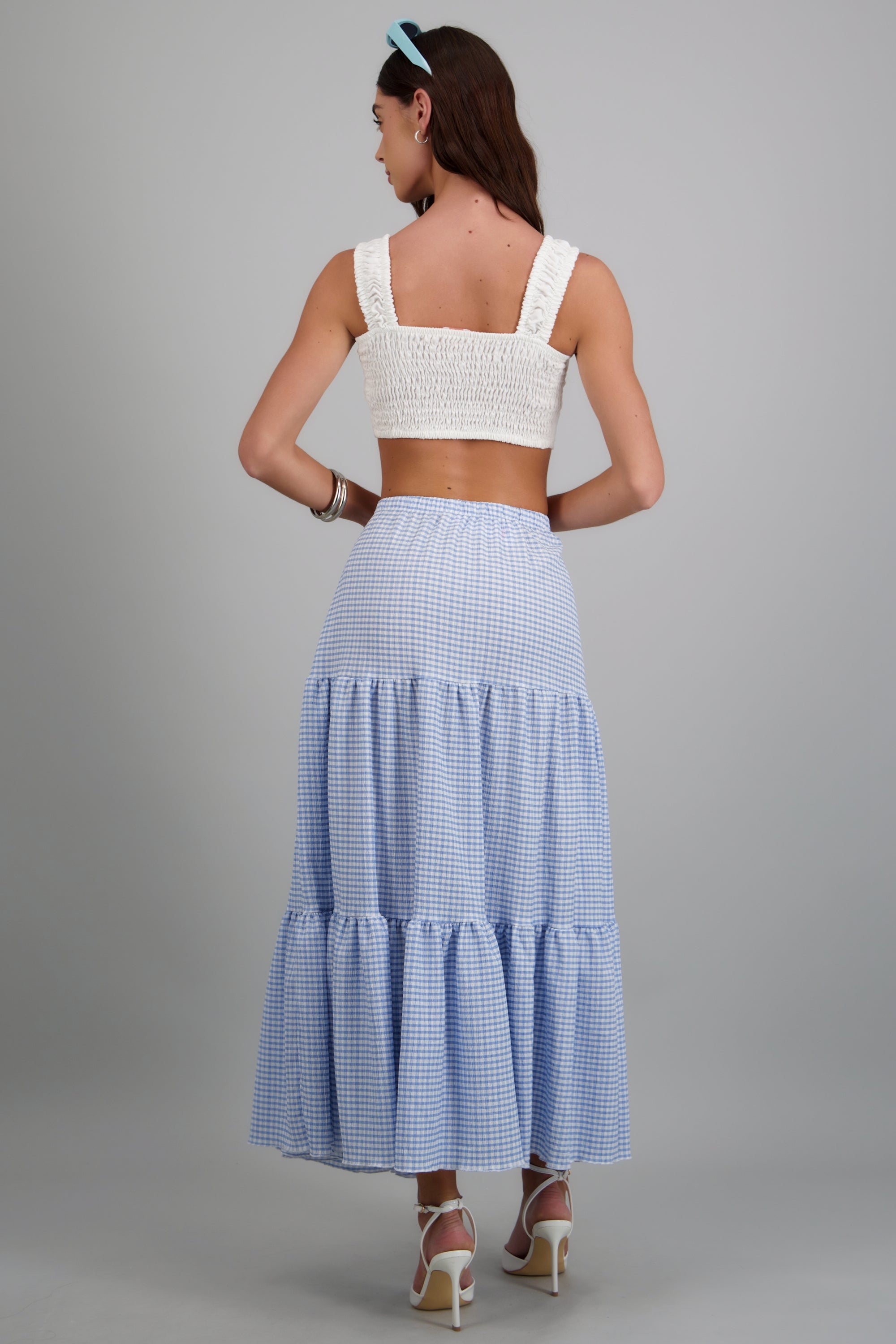 Falda maxi detalle olanes gingham AZUL COMBO