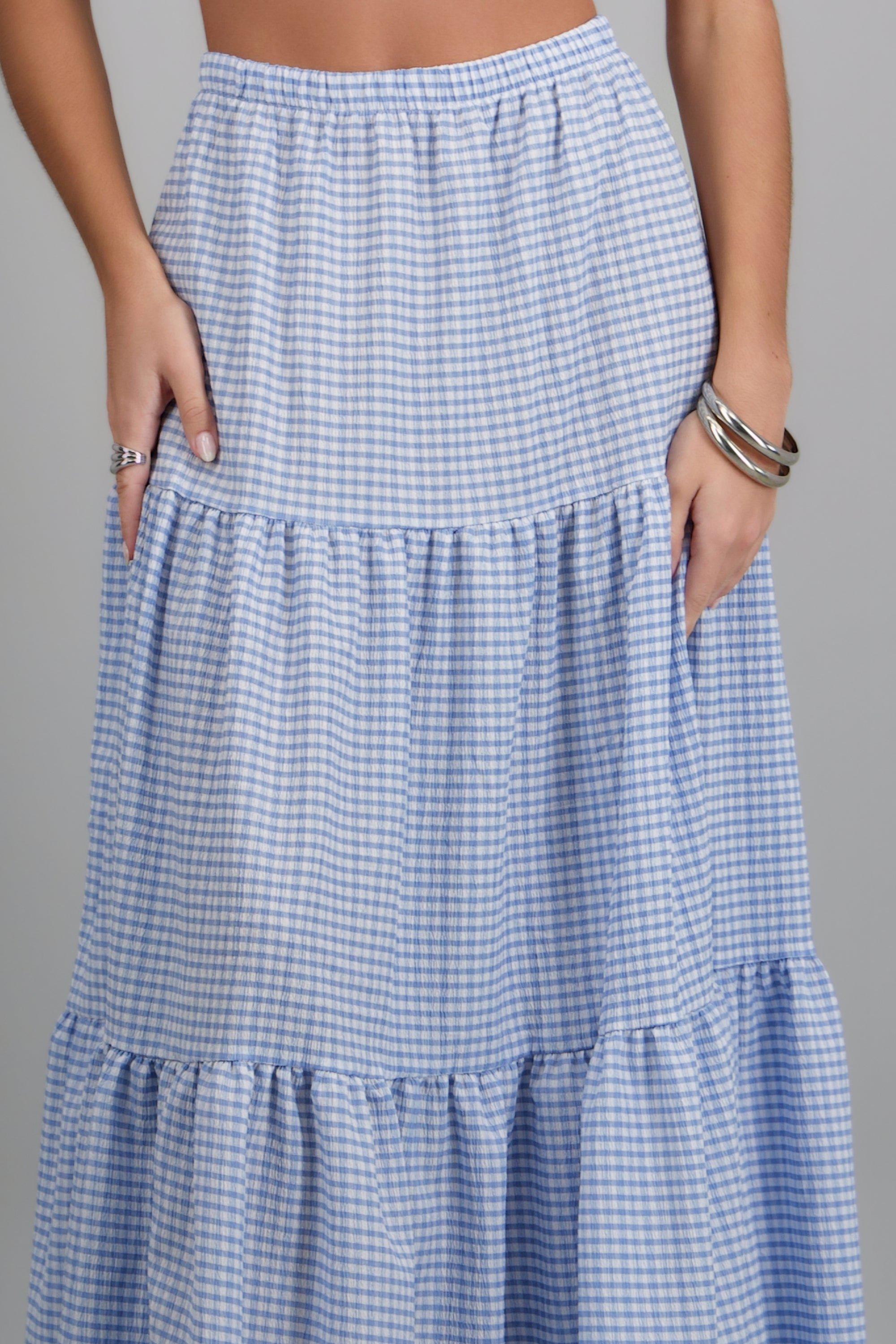 Falda maxi detalle olanes gingham AZUL COMBO