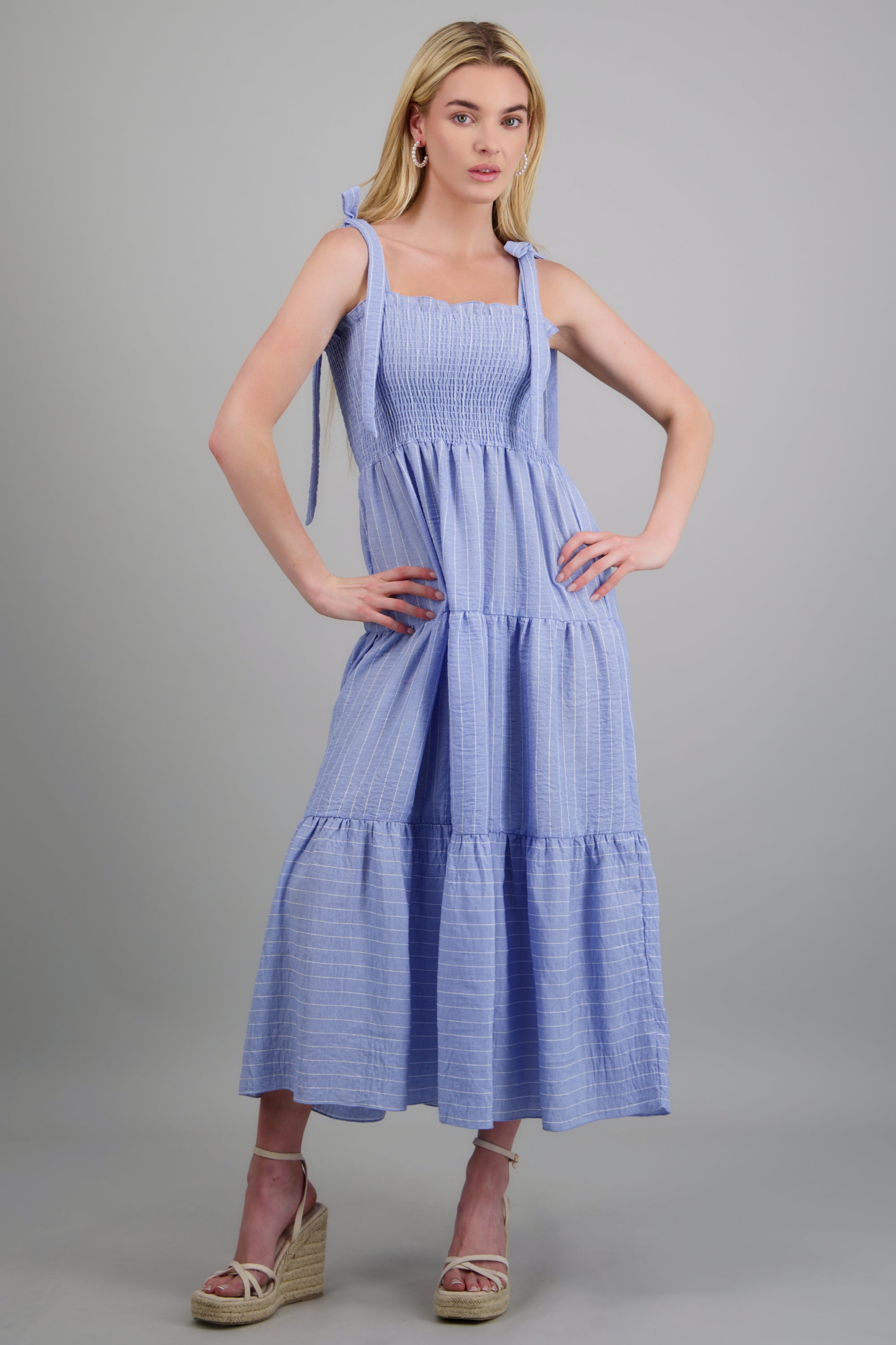Vestido maxi tirantes detalle smock AZUL COMBO