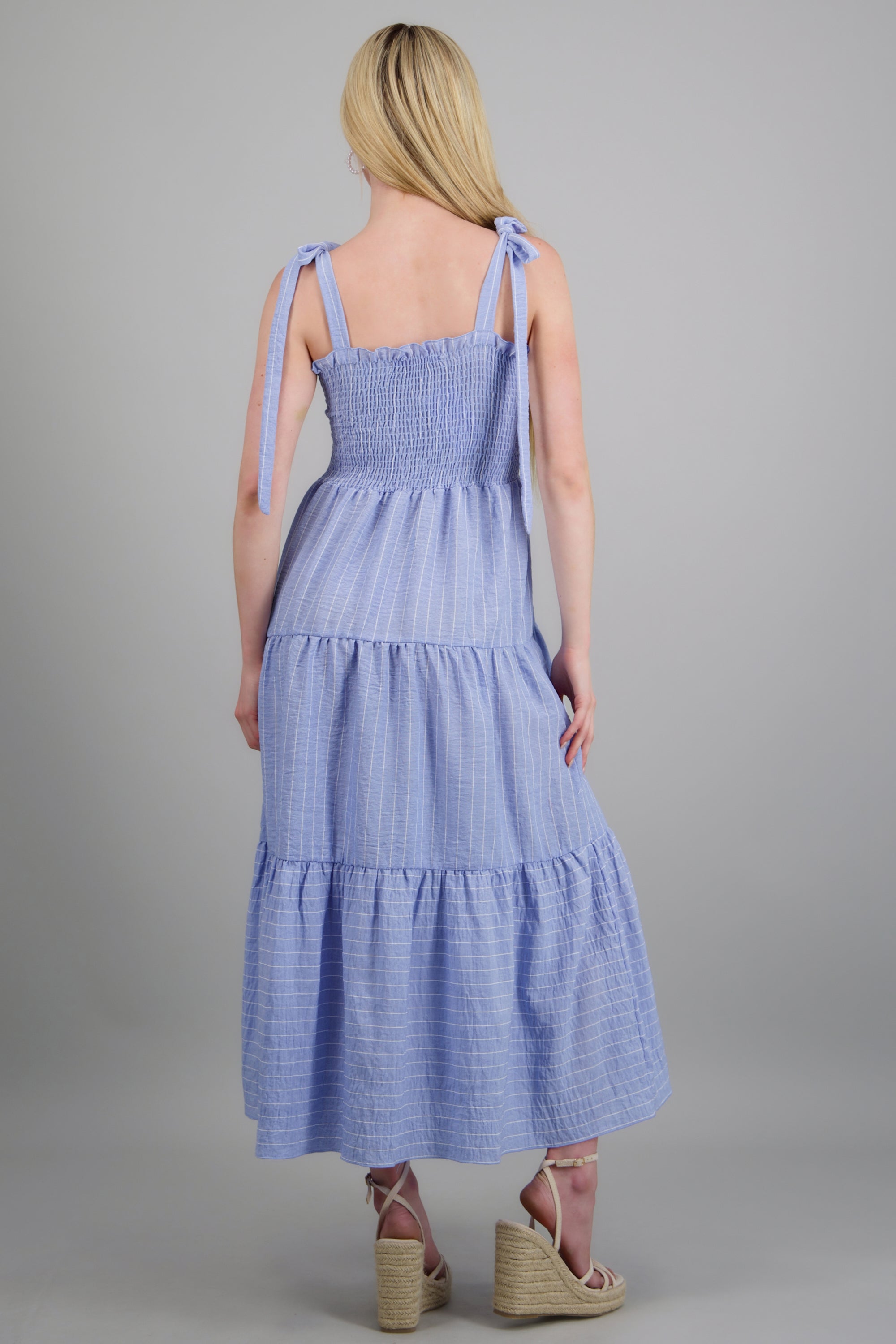 Vestido maxi tirantes detalle smock AZUL COMBO