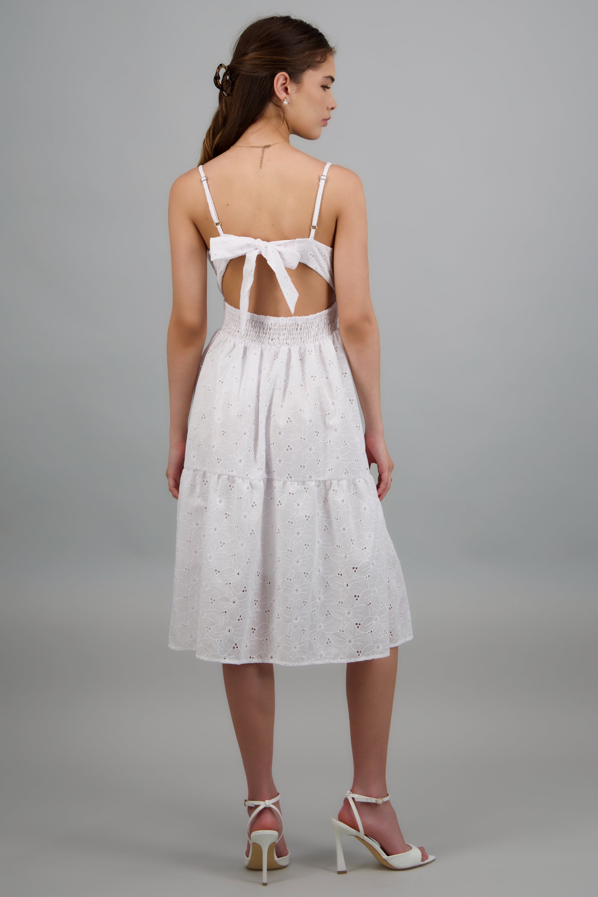 Vestido midi tirantes detalle eyelet BLANCO