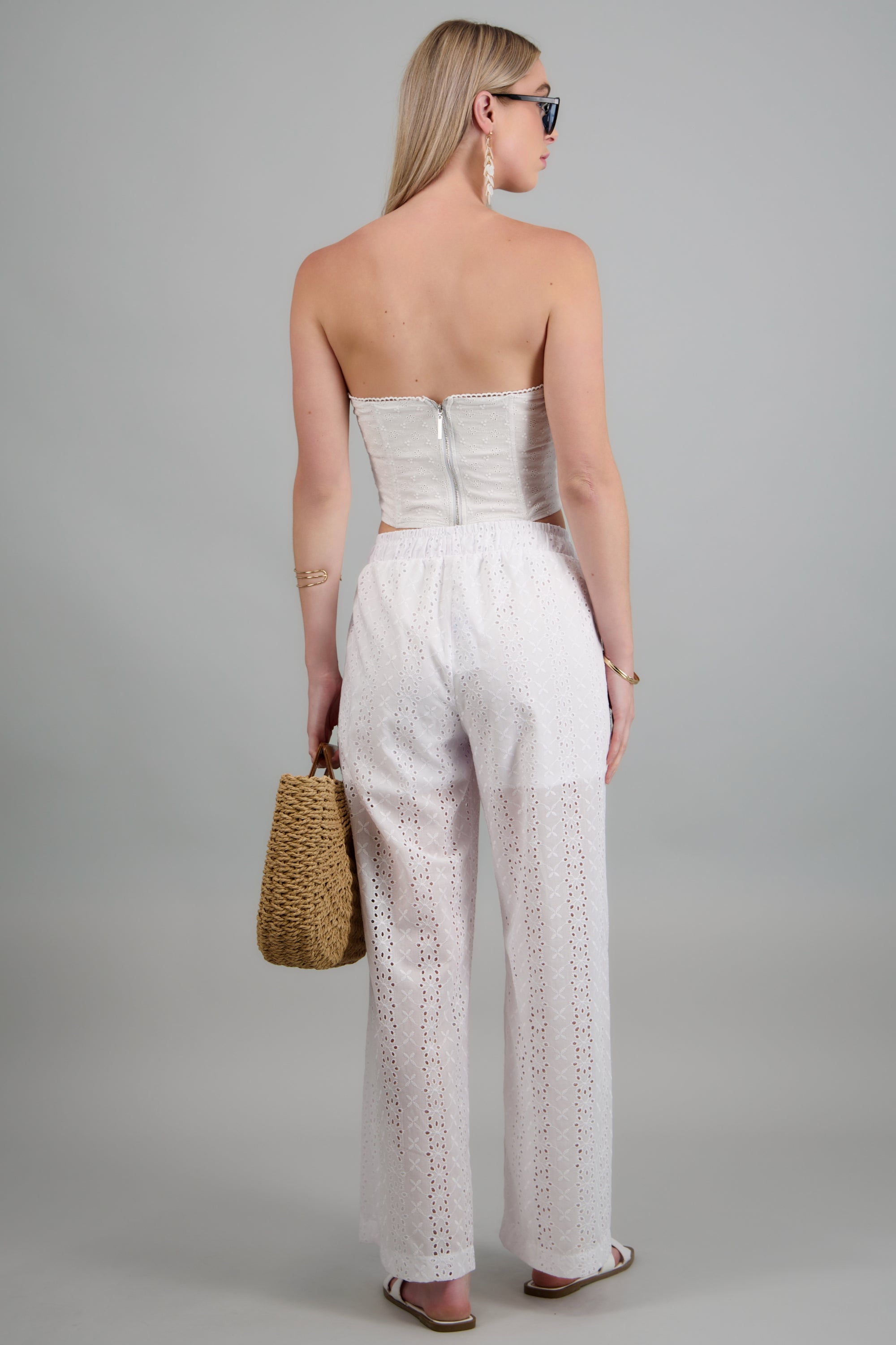Pantalon wide leg detalle transparencia BLANCO