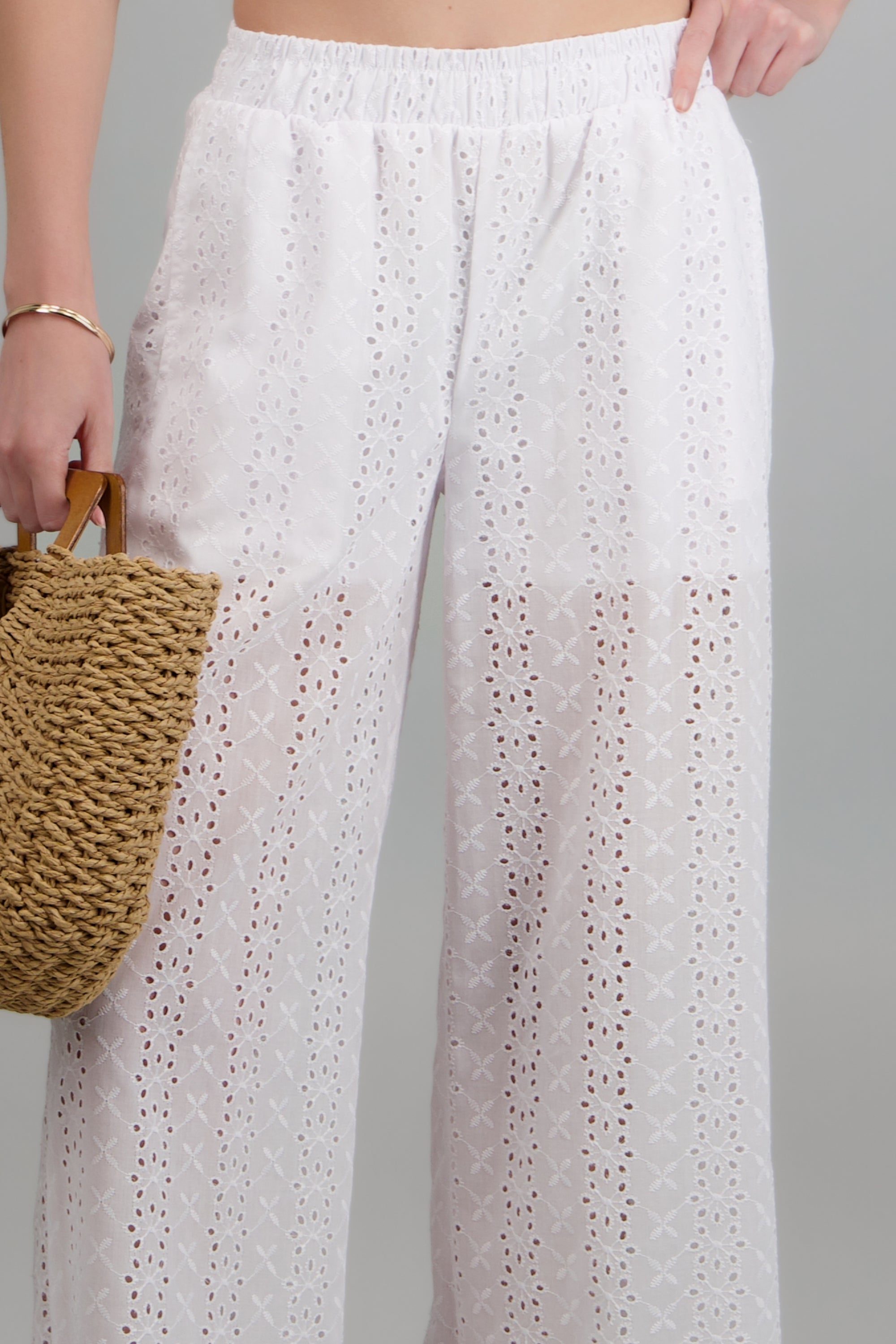 Pantalon wide leg detalle transparencia BLANCO