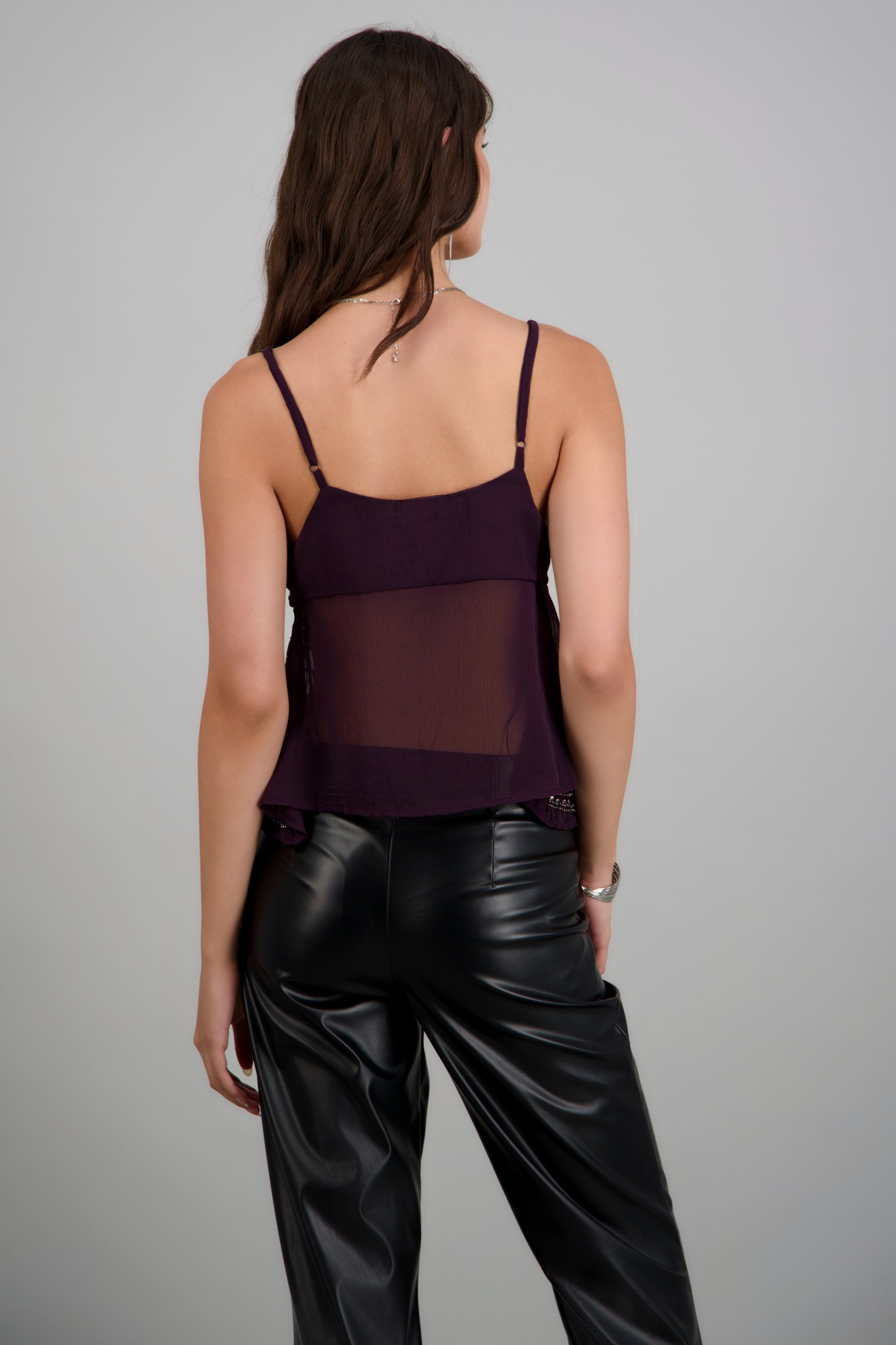 Blusa tirantes estoperoles brillos MORADO