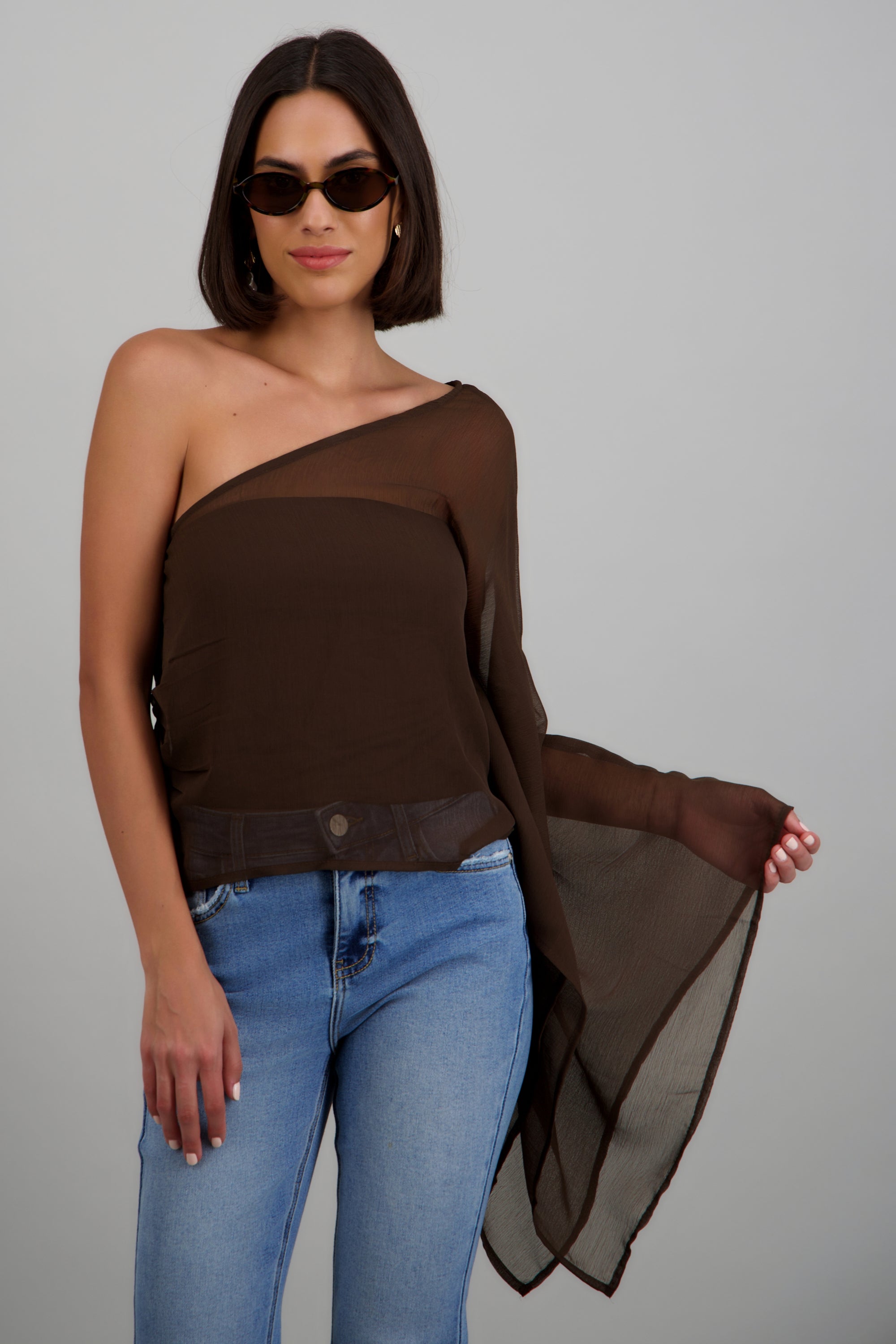 Blusa capa asimetrico CAFE OBSCURO