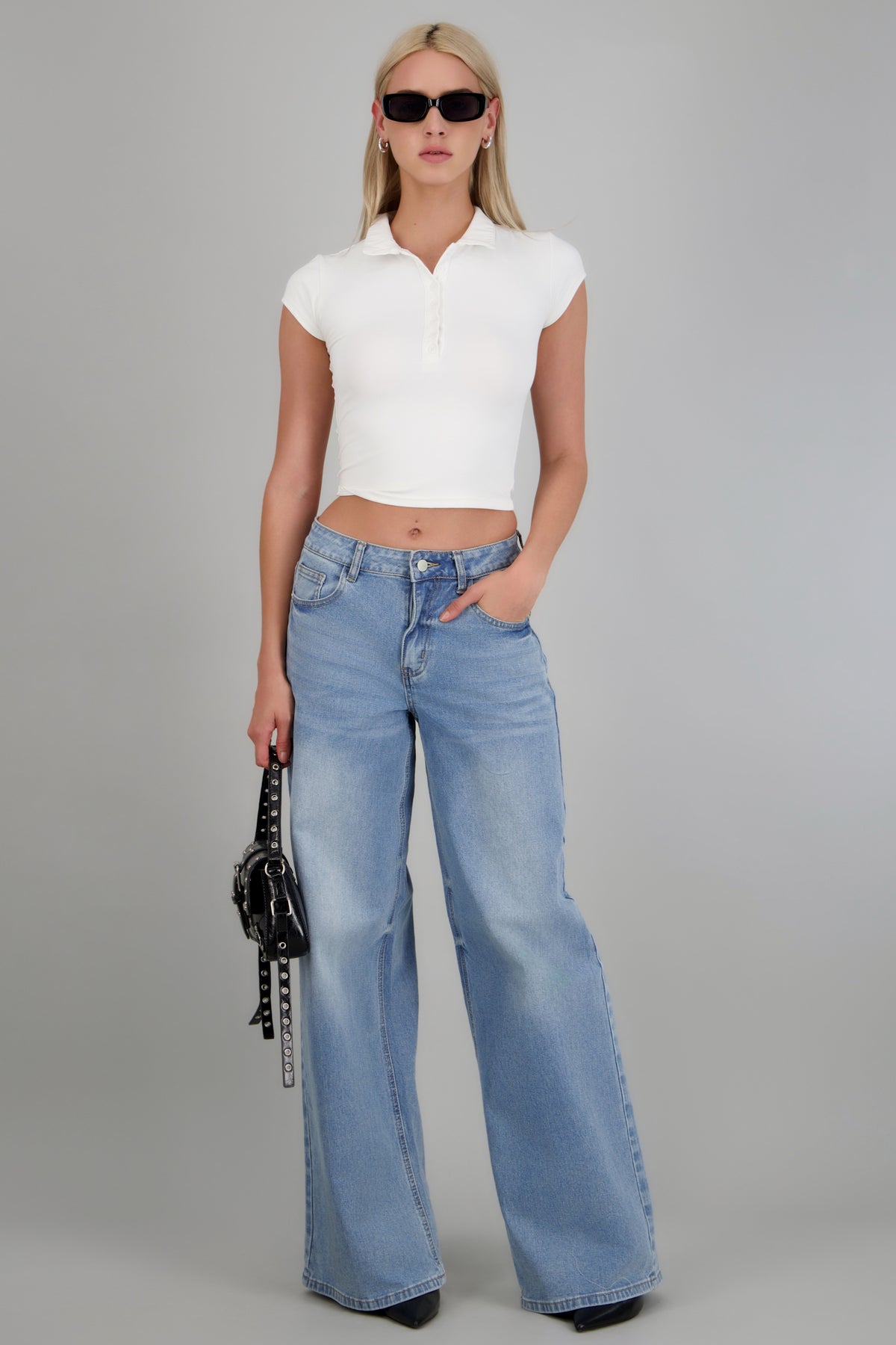 Jeans wide leg grapas LIGHT WASH