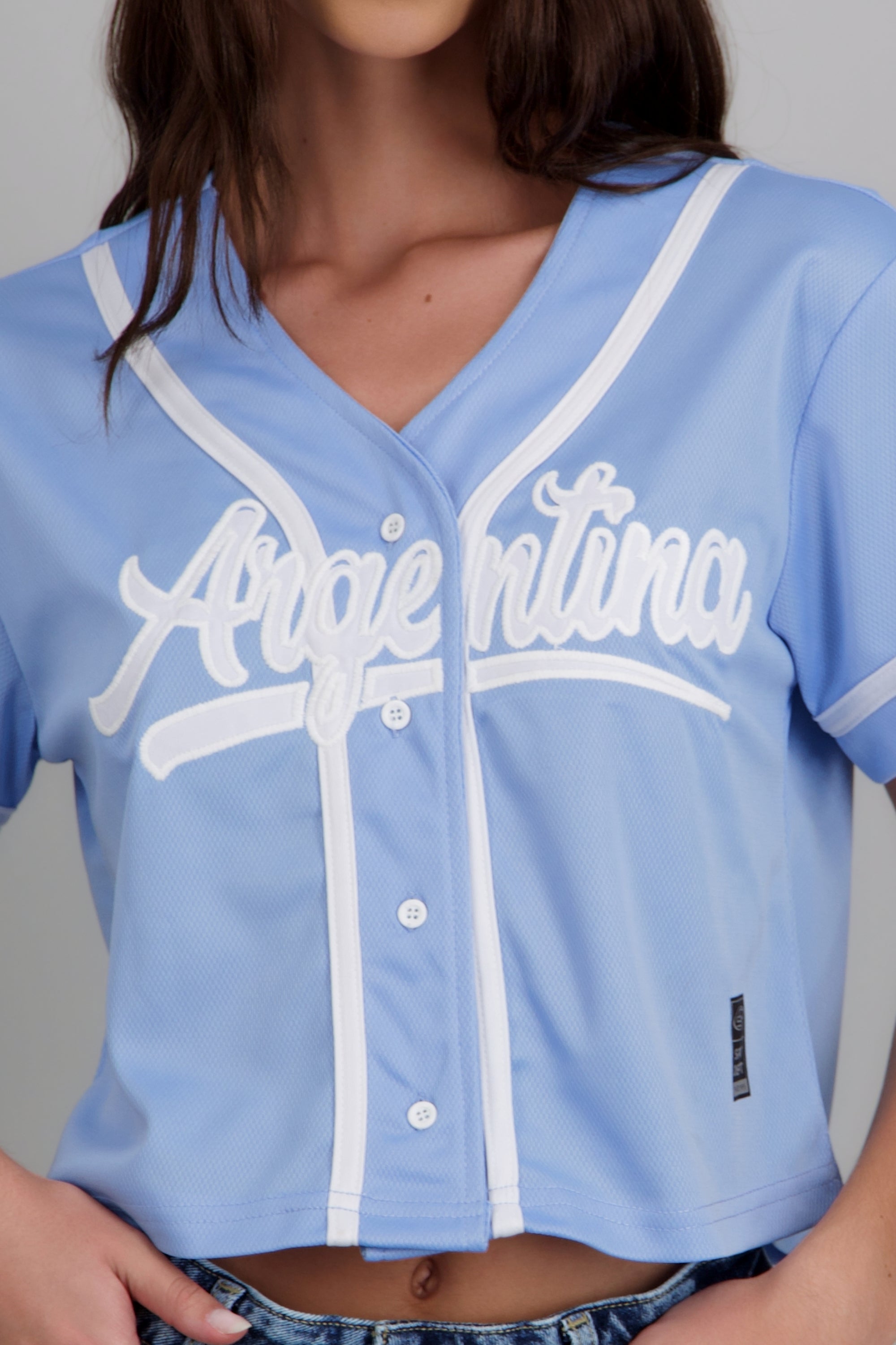 Camisa beisbolera parche argentina AZUL CIELO