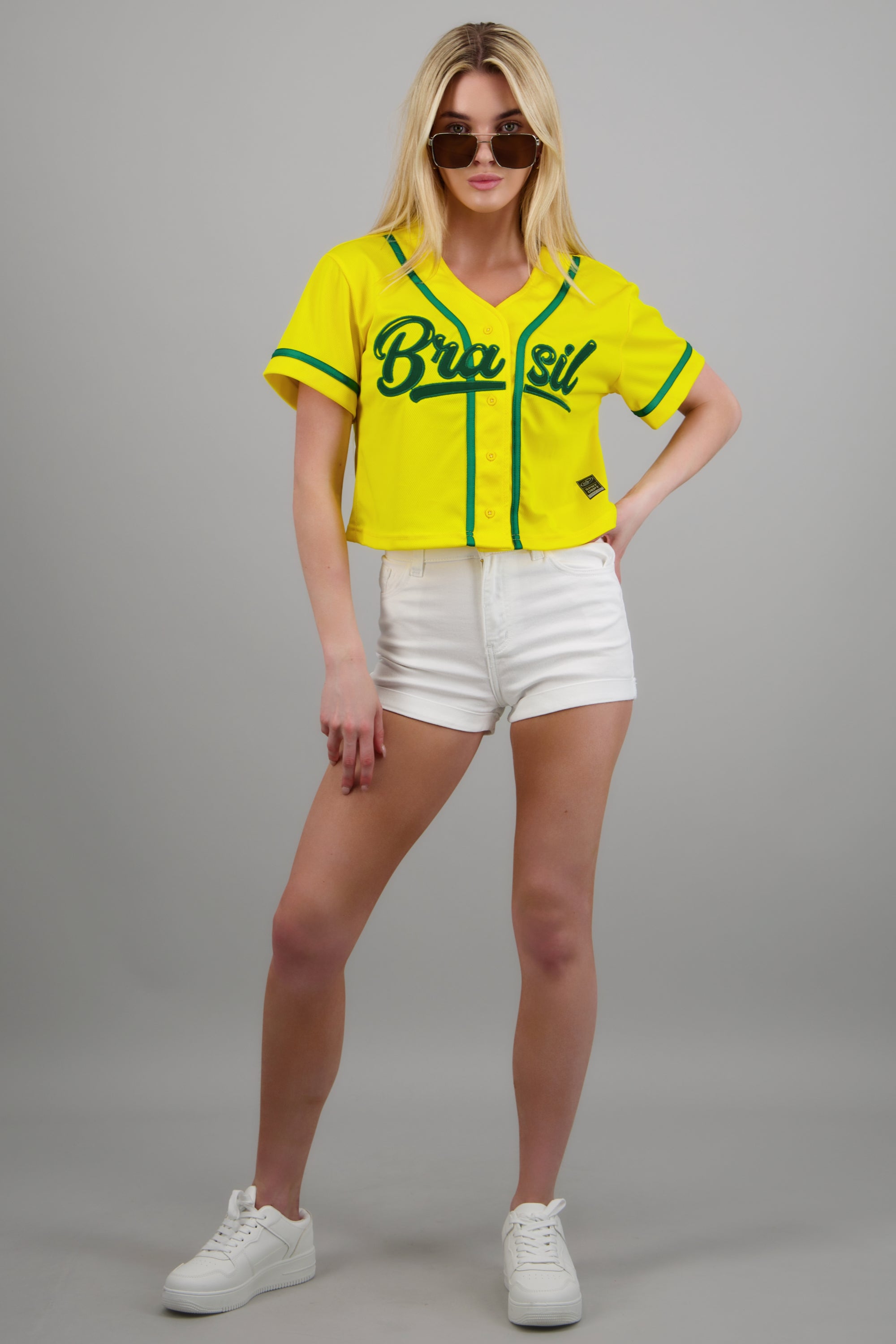 Camisa beisbolera parche brasil AMARILLO
