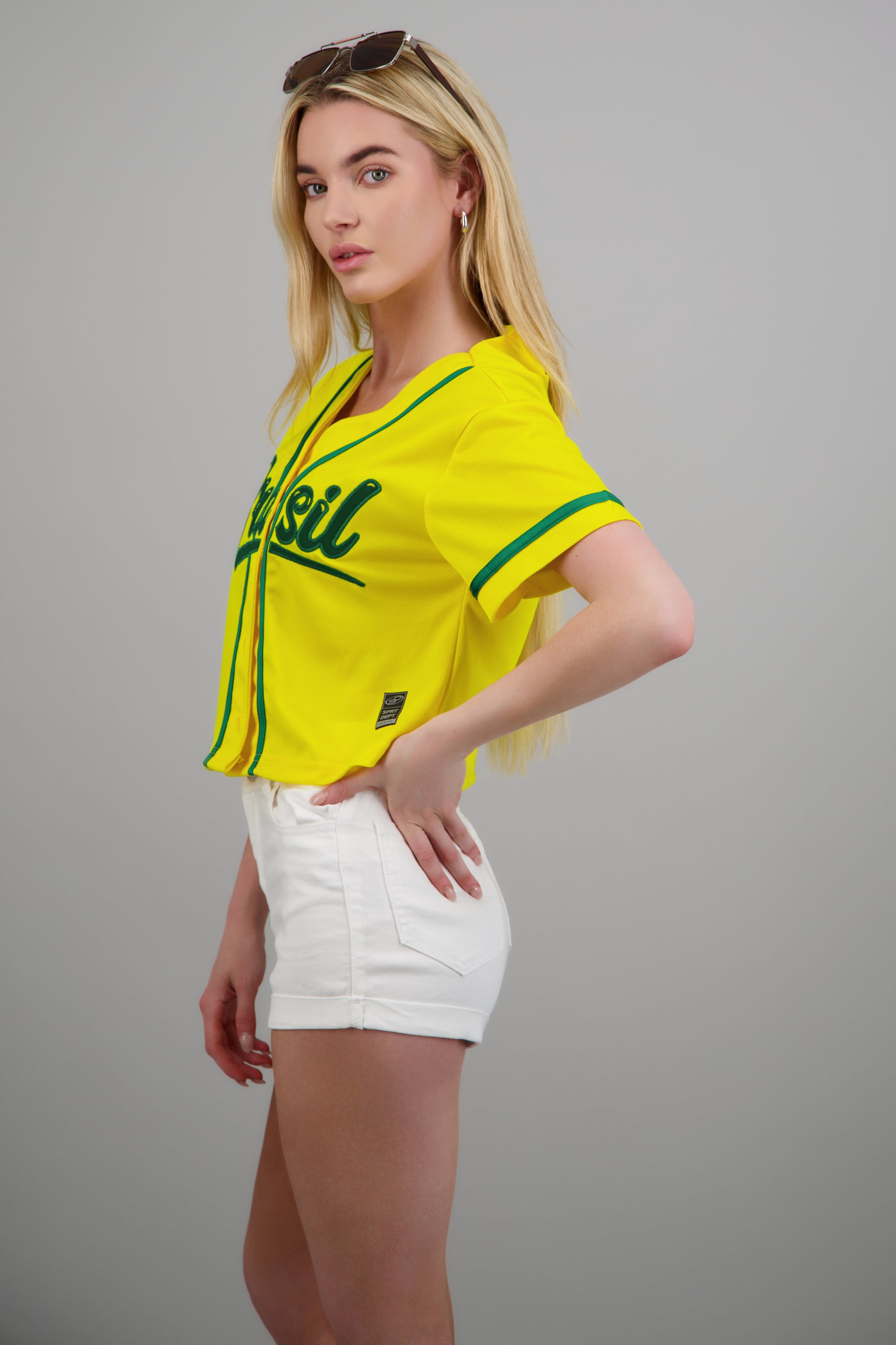 Camisa beisbolera parche brasil AMARILLO