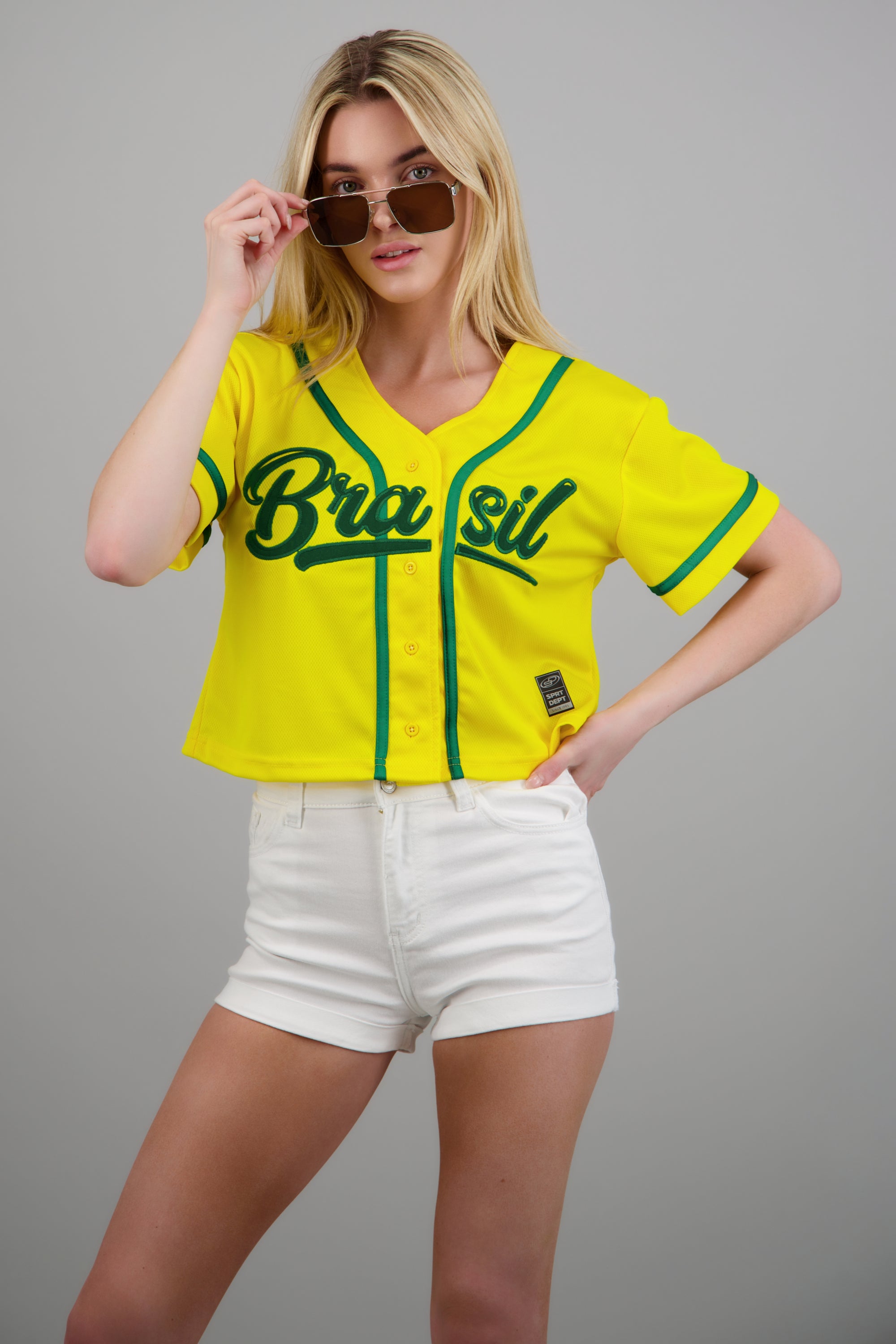 Camisa beisbolera parche brasil AMARILLO