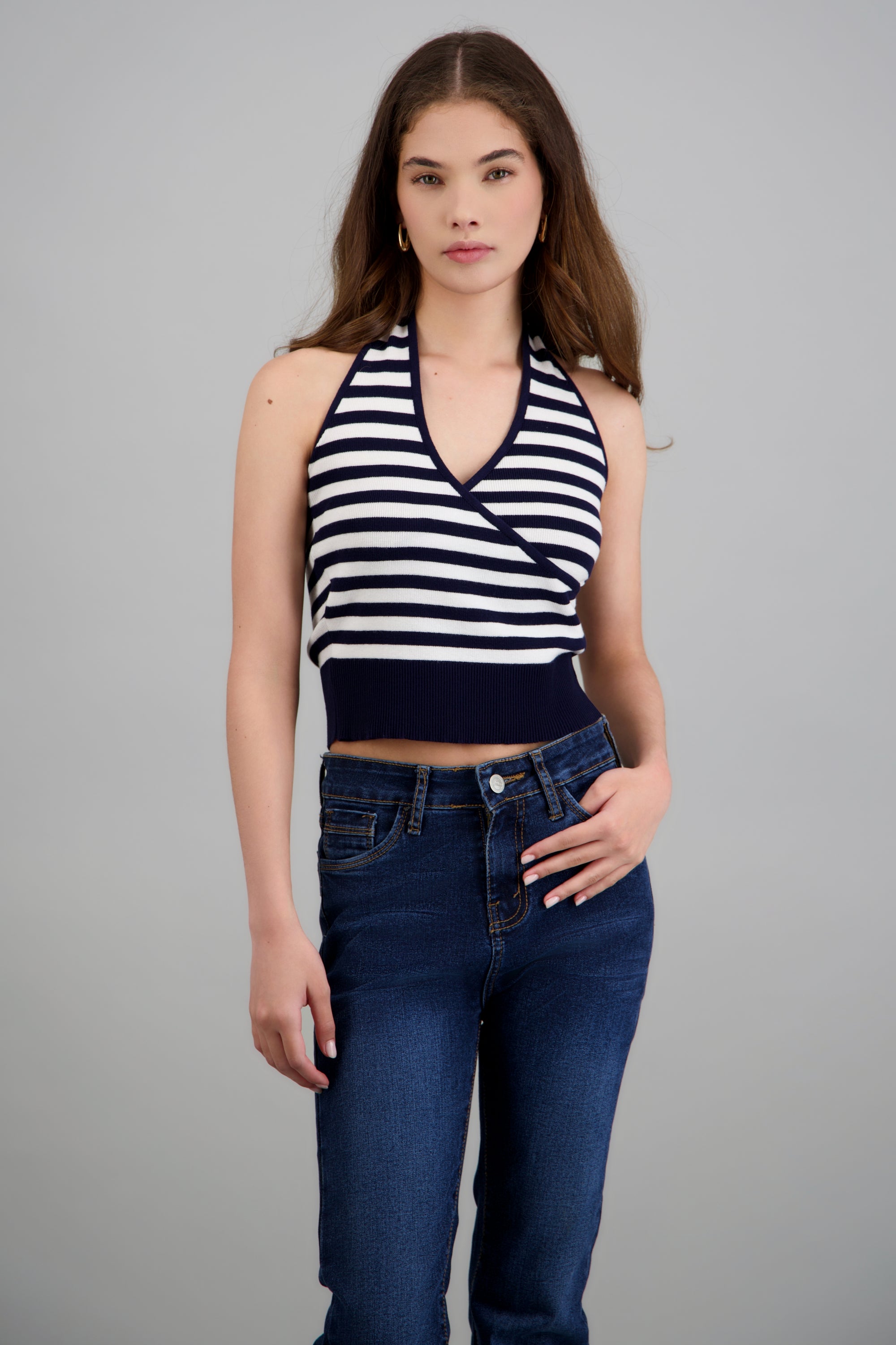 Top halter cruce rayas MARINO