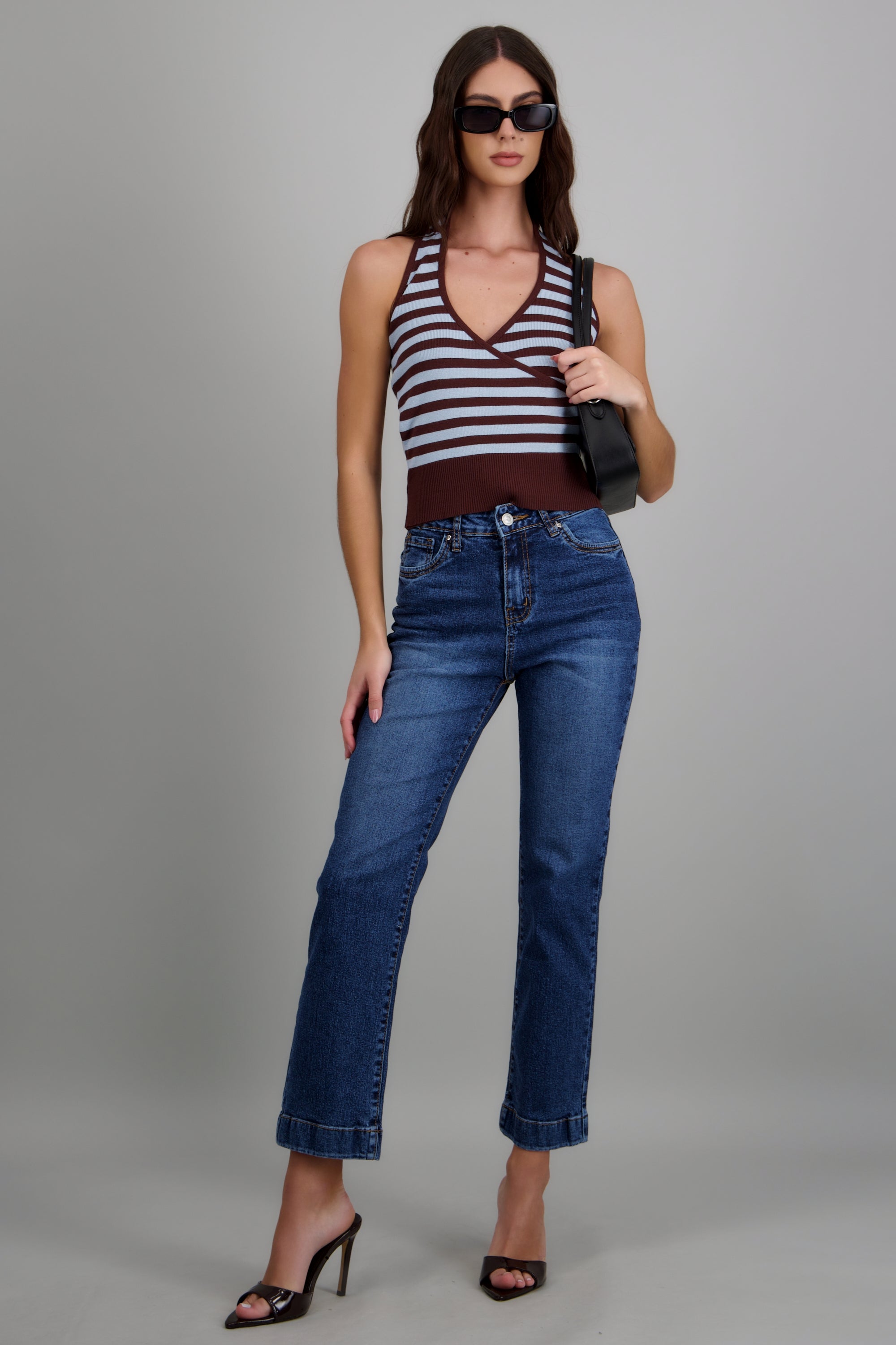 Top halter cruce rayas AZUL COMBO