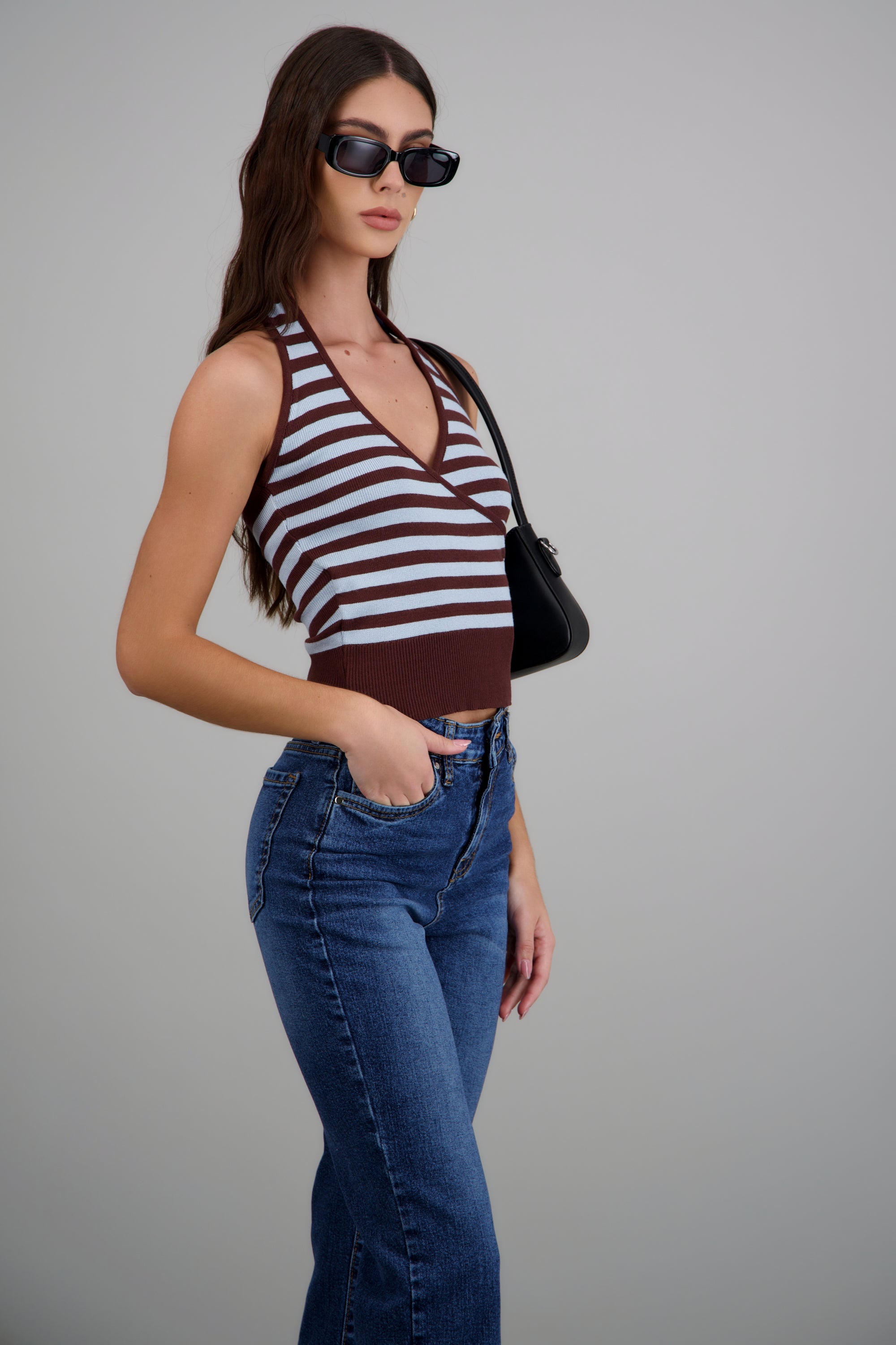 Top halter cruce rayas AZUL COMBO