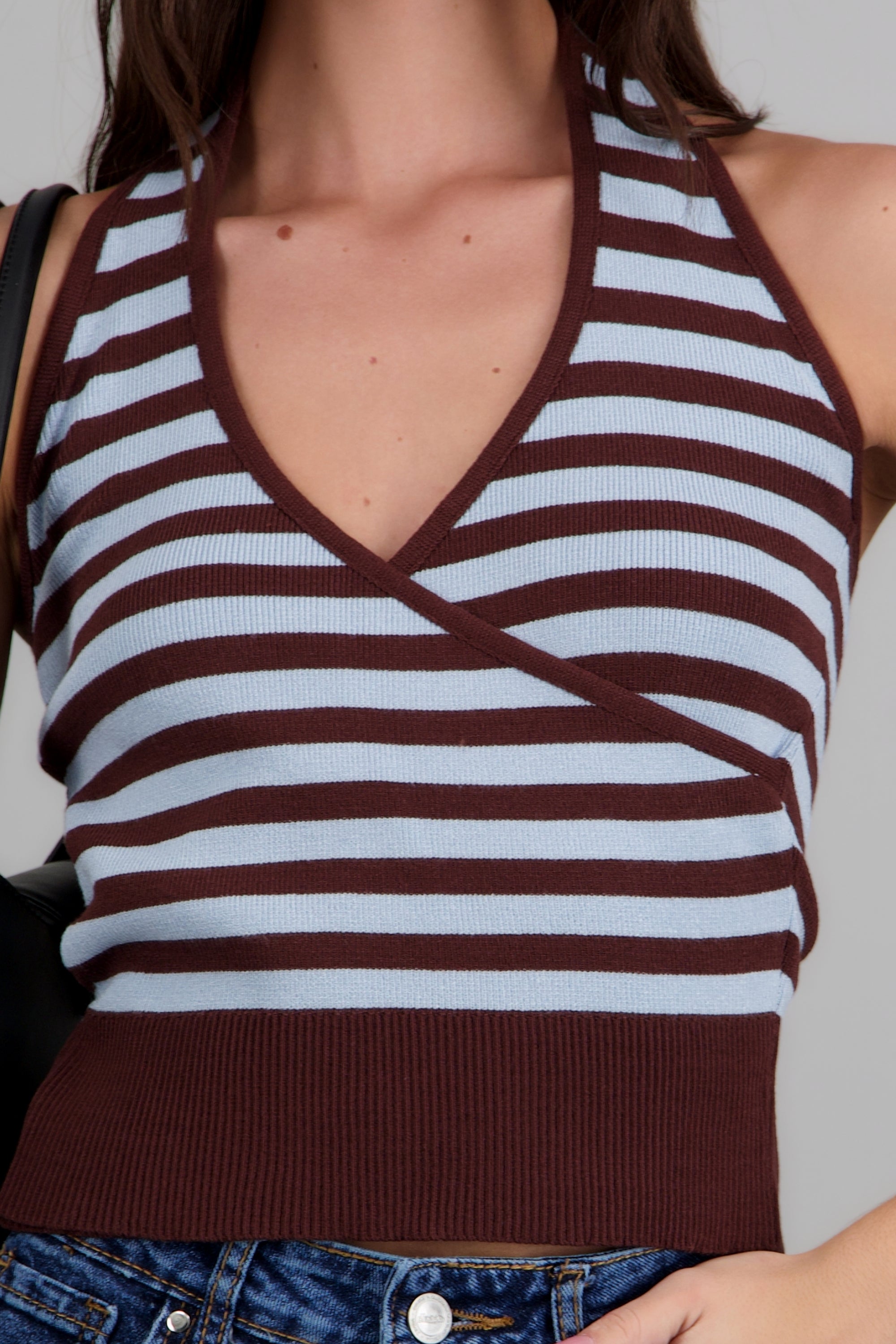 Top halter cruce rayas AZUL COMBO