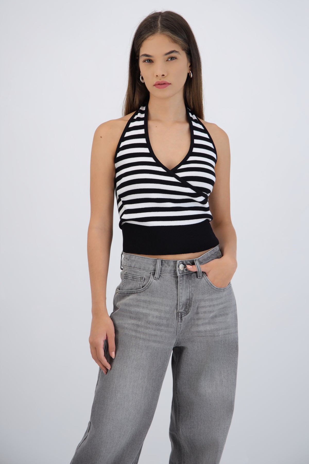 Top halter cruce rayas NEGRO COMBO