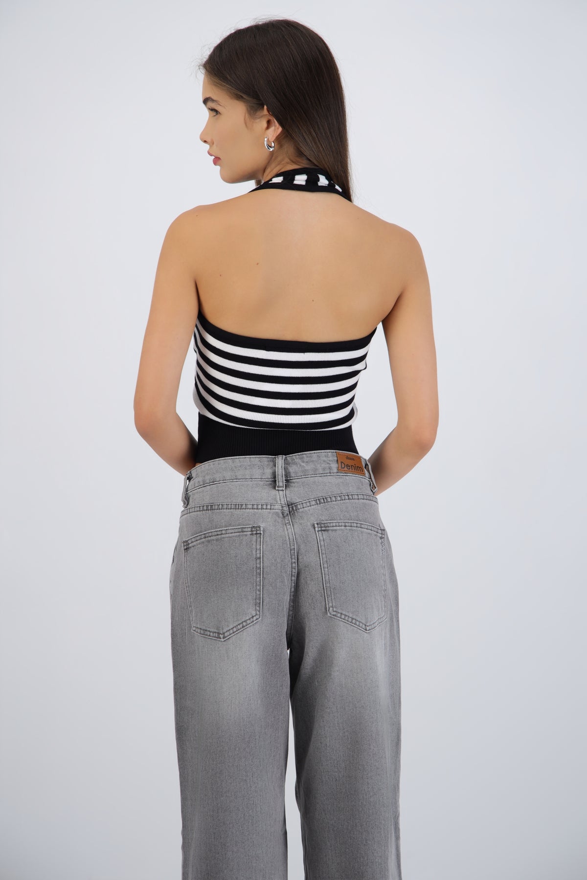 Top halter cruce rayas NEGRO COMBO